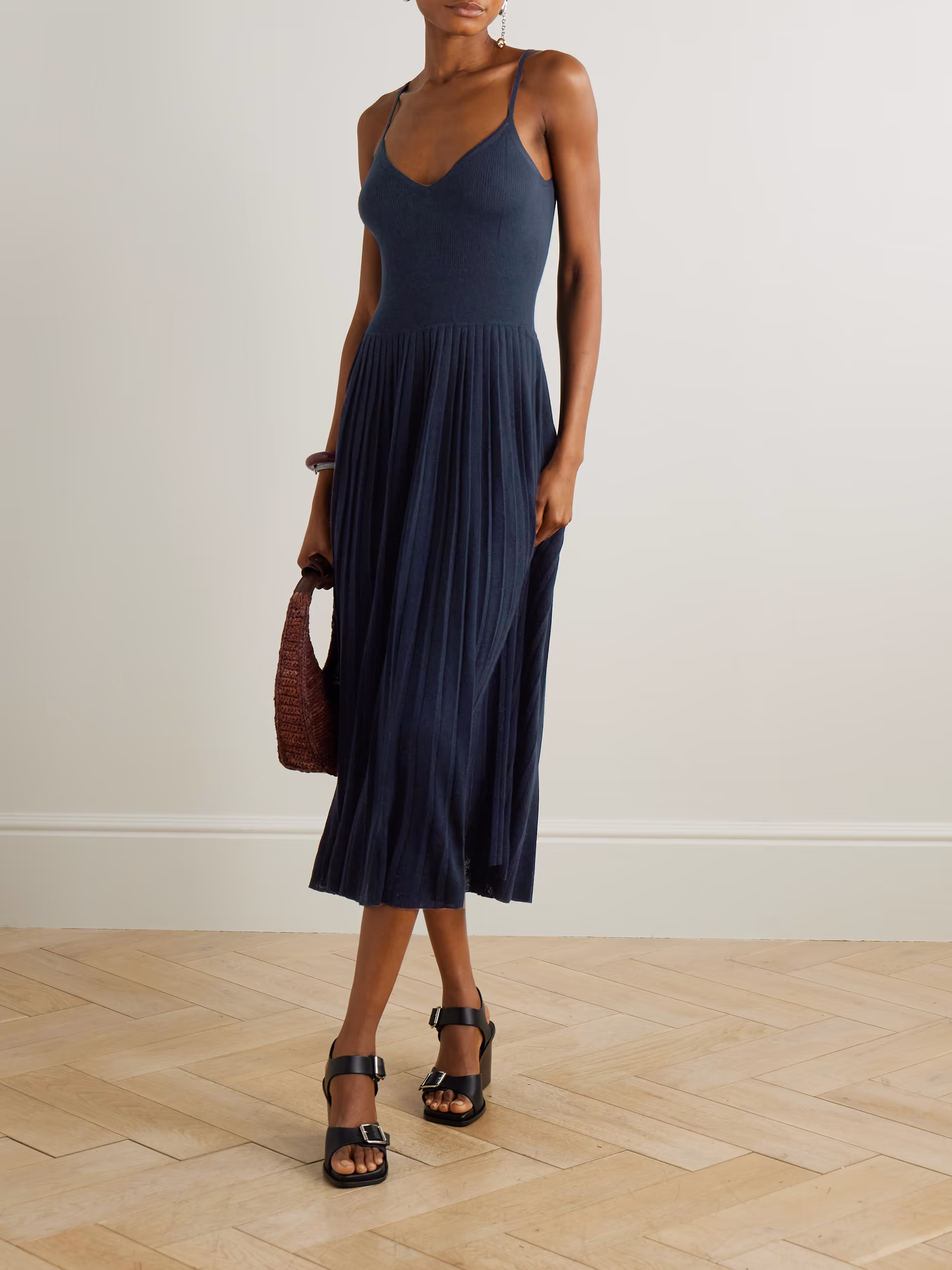 Ribbed silk and organic cashmere-blend midi dress
