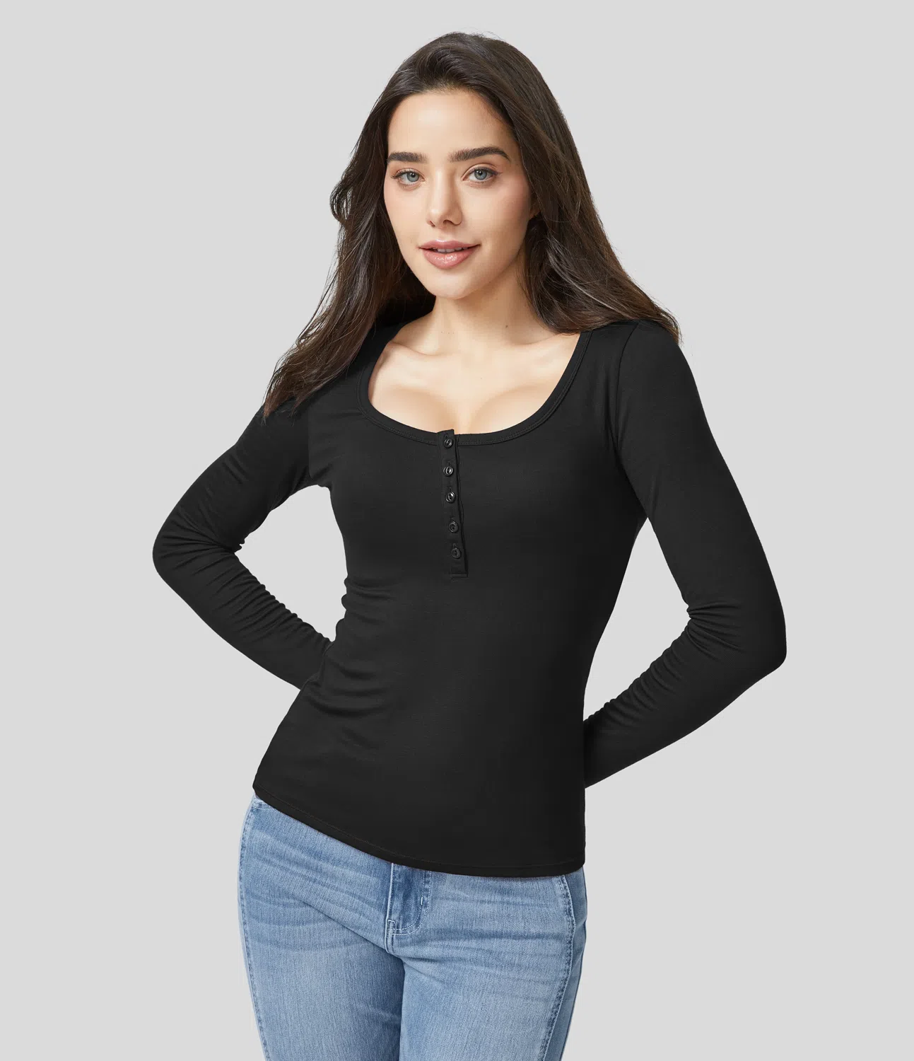 Ribbed Henley Neck Short Sleeve Slim Casual Top
