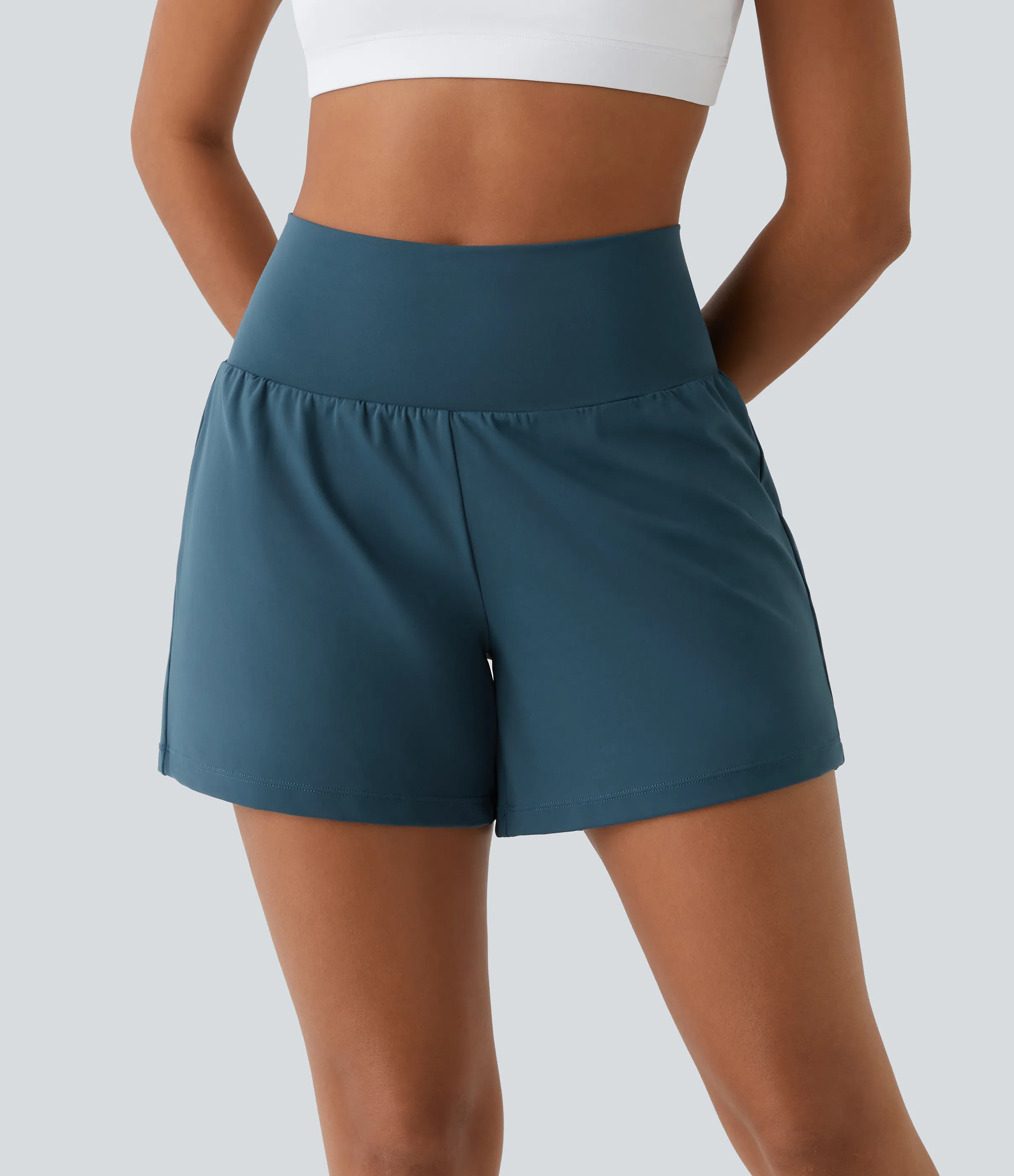 Super High Waisted Back Pocket & Side Hidden Pocket 2-in-1 Yoga Shorts 5''-Longer Length