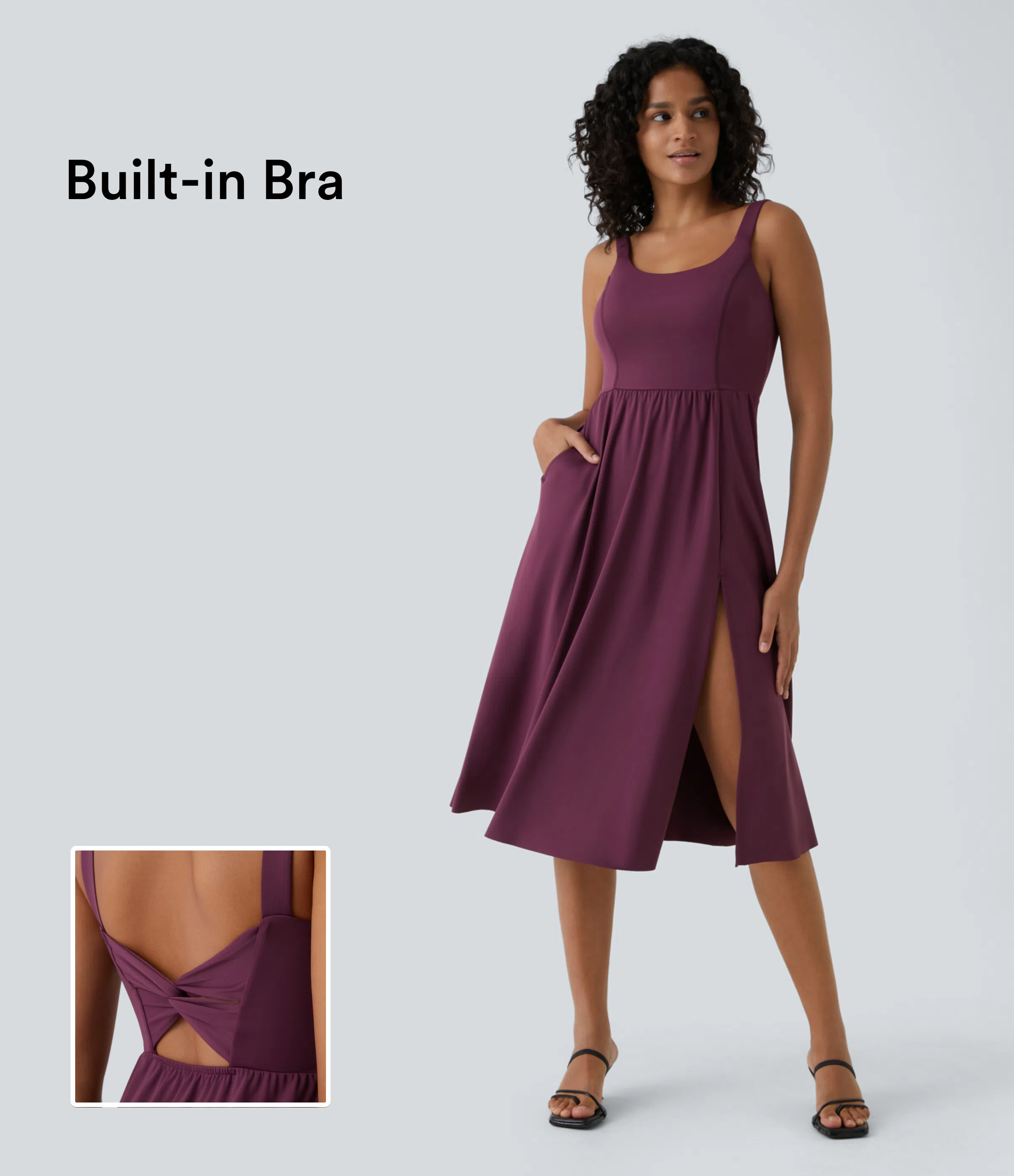 Padded Backless Twisted Split Midi Casual Dress