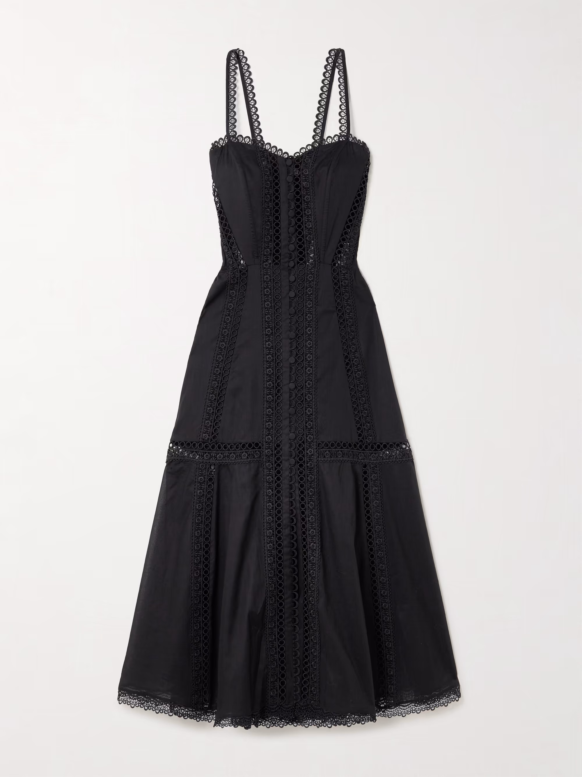 Dafelle scalloped guipure lace-trimmed cotton-blend voile midi dress