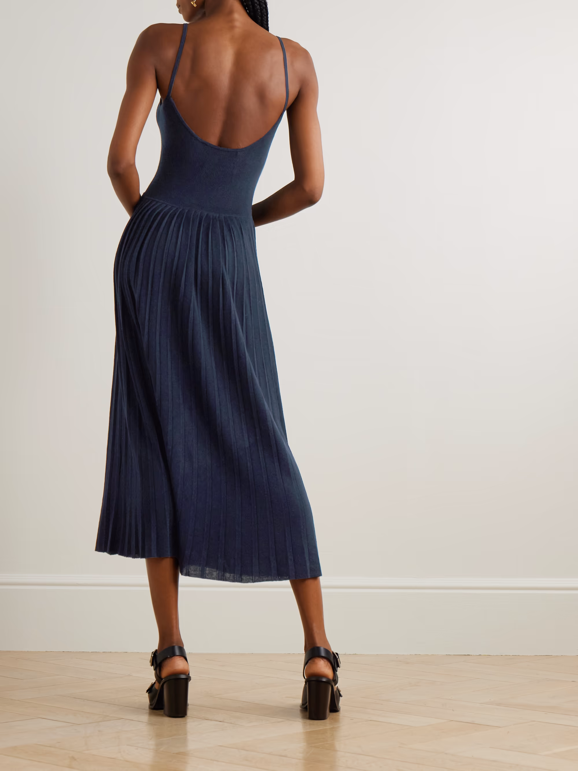 Ribbed silk and organic cashmere-blend midi dress