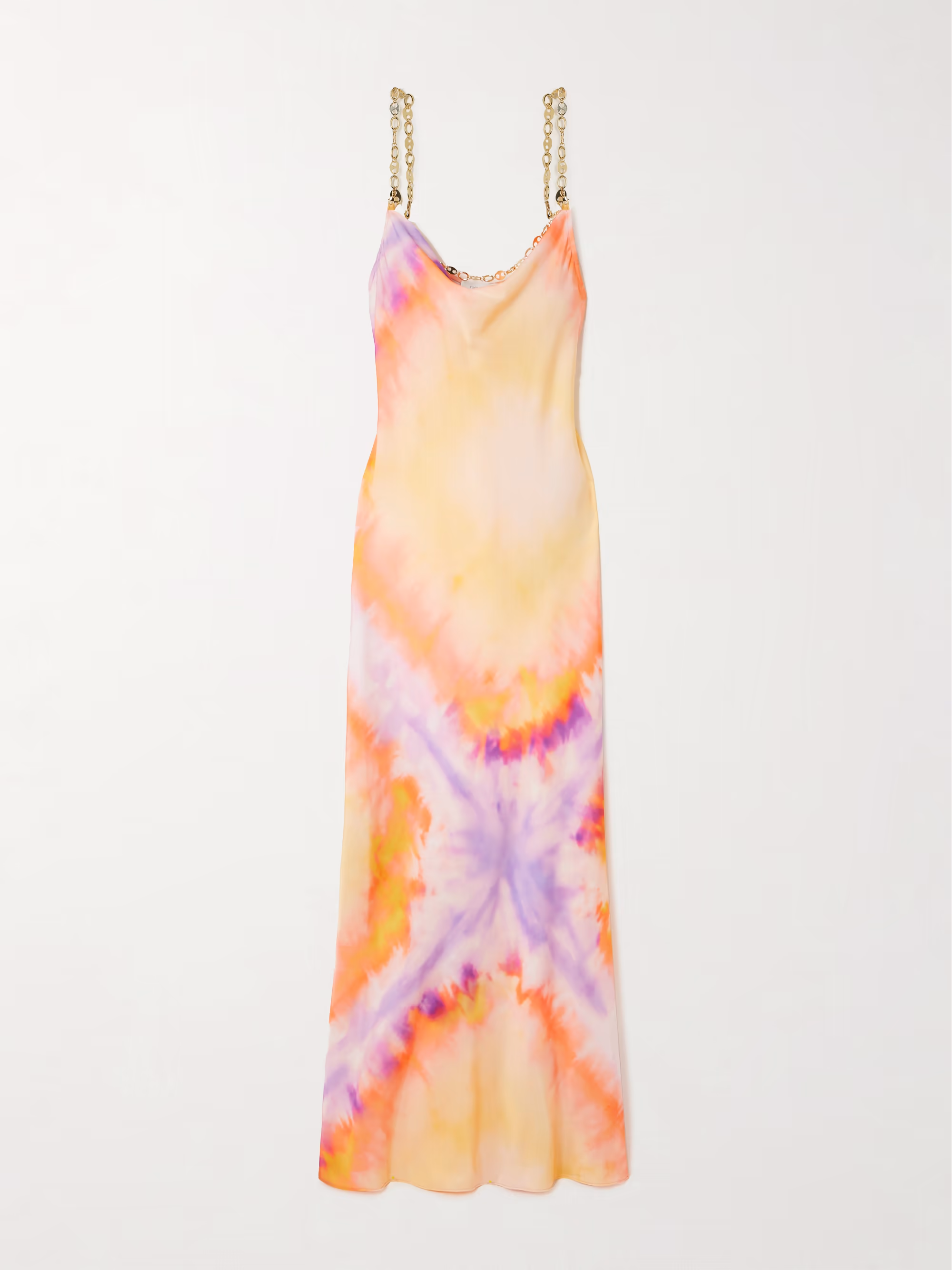 Chainmail-embellished tie-dyed satin maxi dress