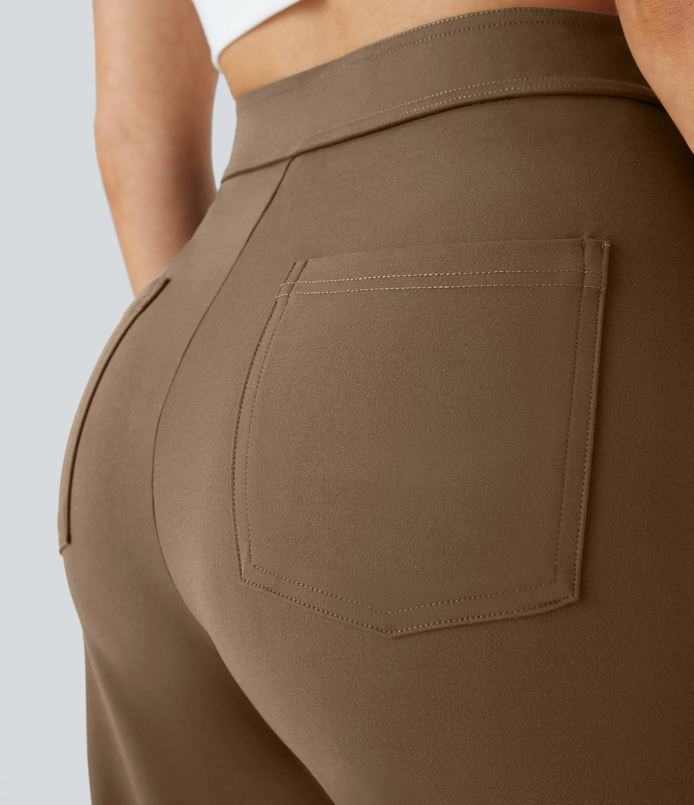 High Waisted Button Multiple Pockets Straight Leg Casual Pants