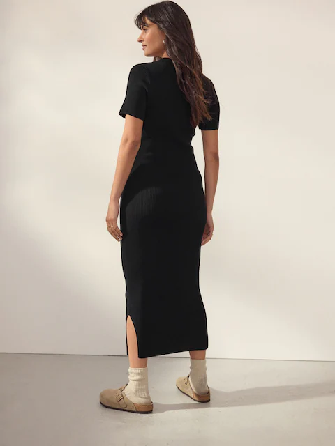 Black Maternity Collared Dress