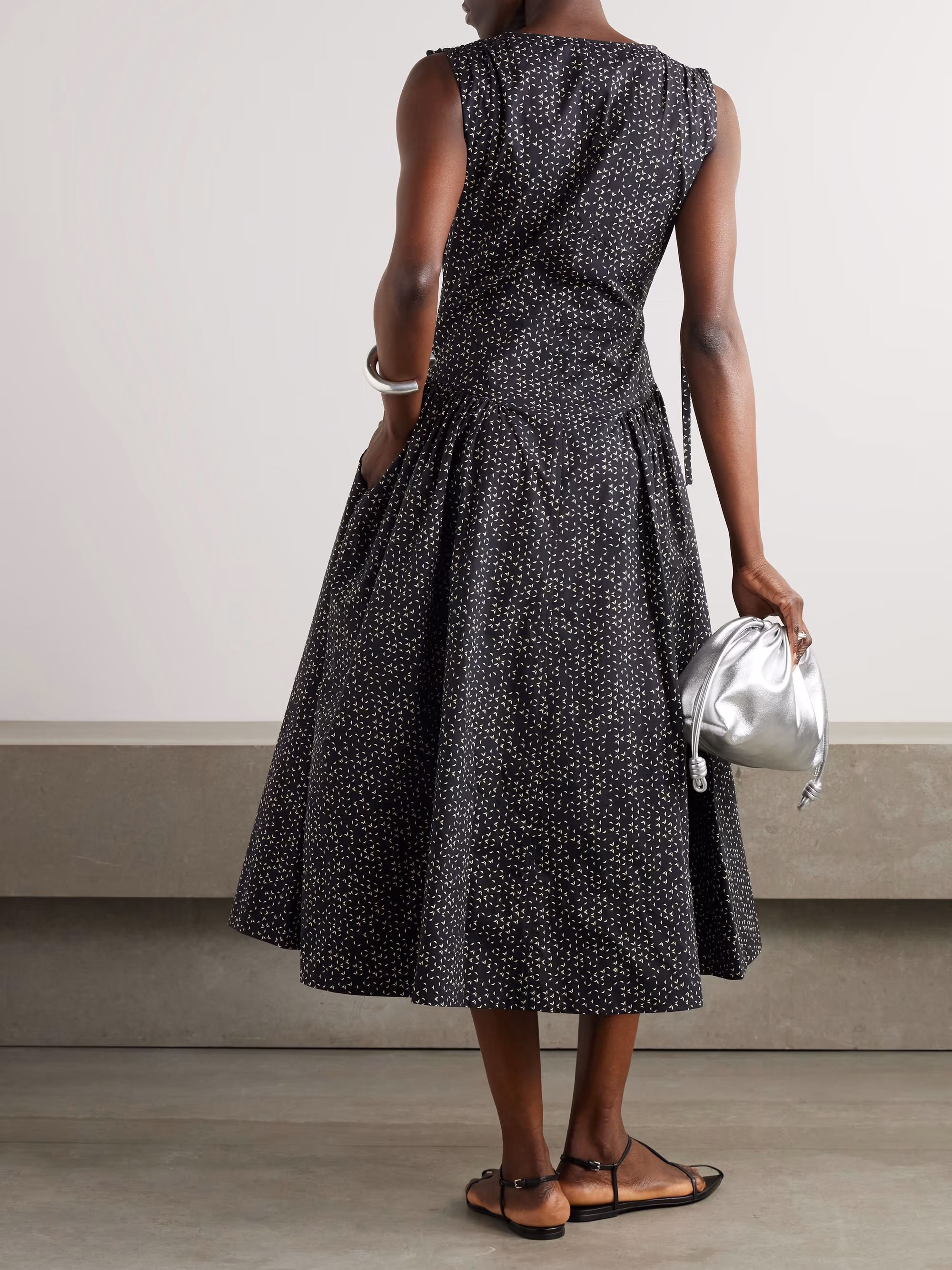 Clayton pleated printed cotton-poplin midi dress