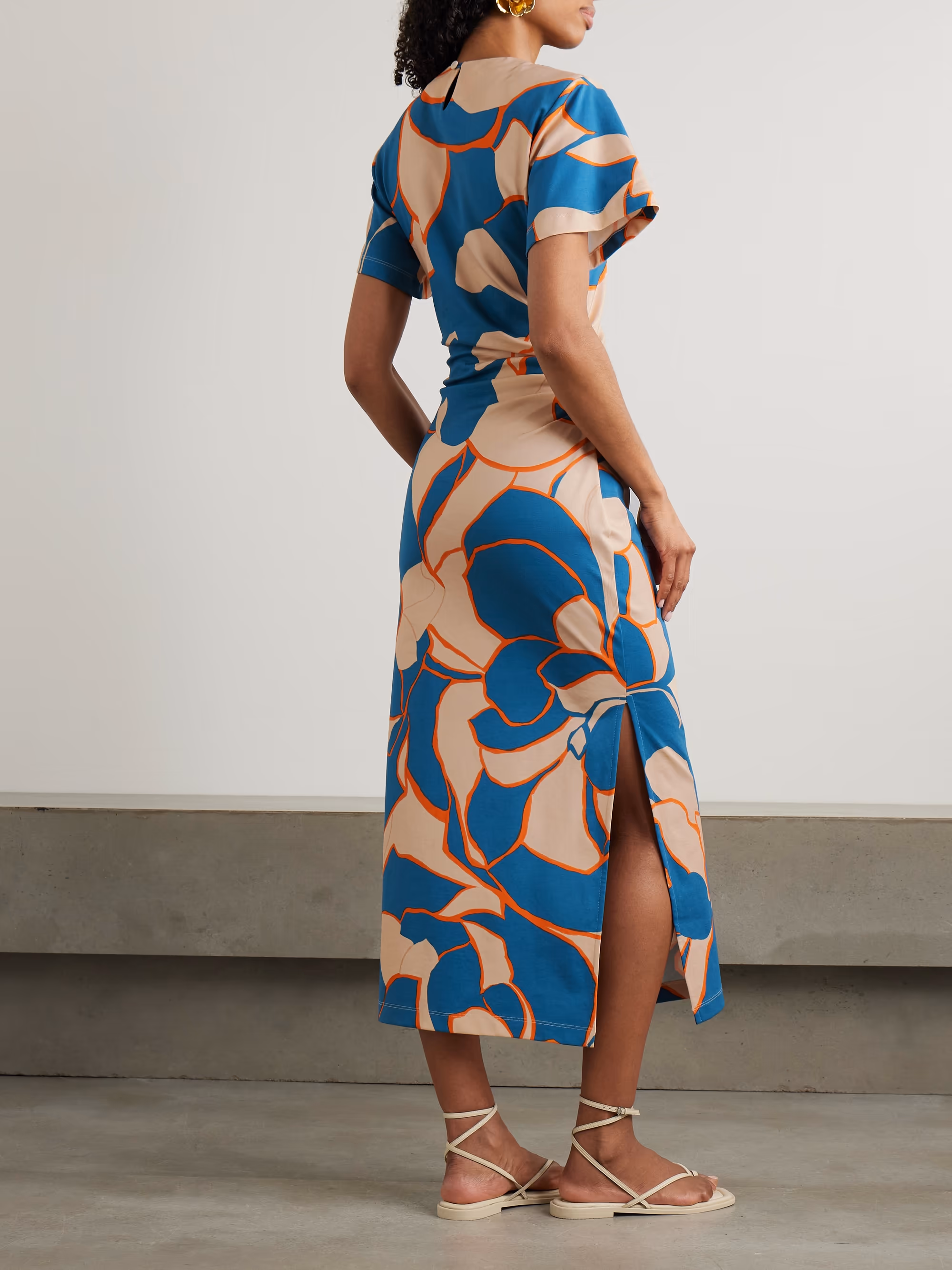 MOTHER Lela ruched printed cotton-blend jersey midi dress