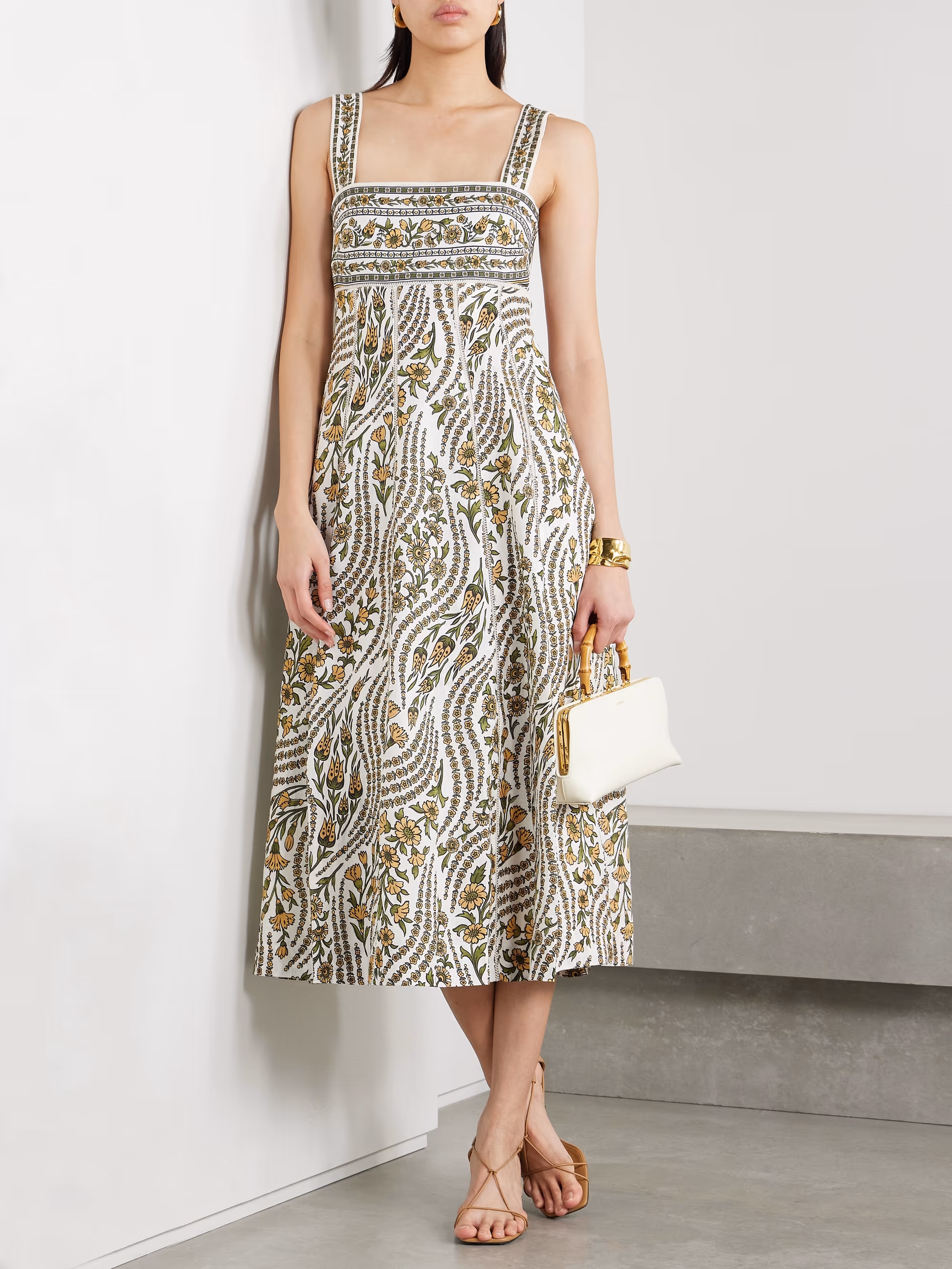 Rye open-back floral-print linen midi dress