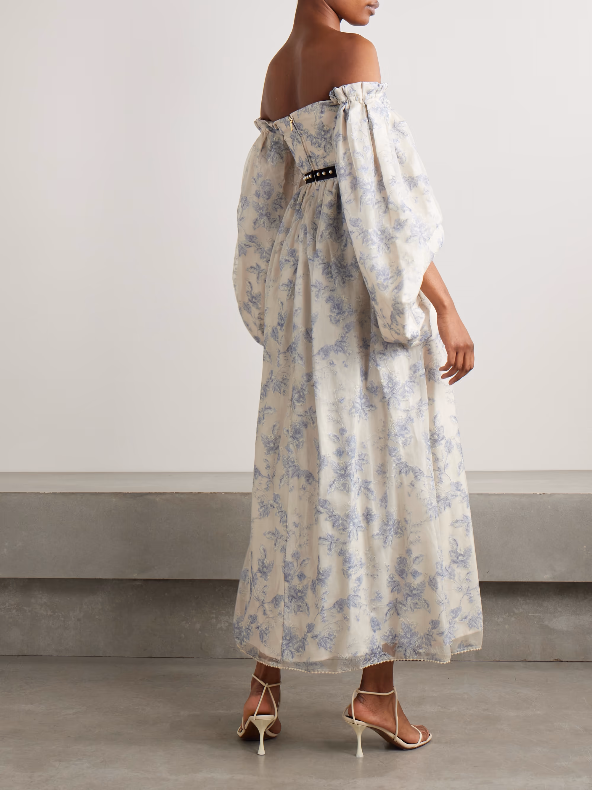 Alhelí Bougainvillea off-the-shoulder embellished tulle midi dress