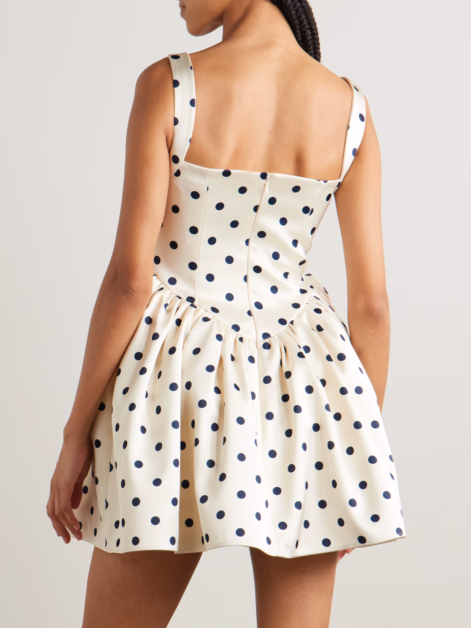Pleated polka-dot duchesse-satin mini dress