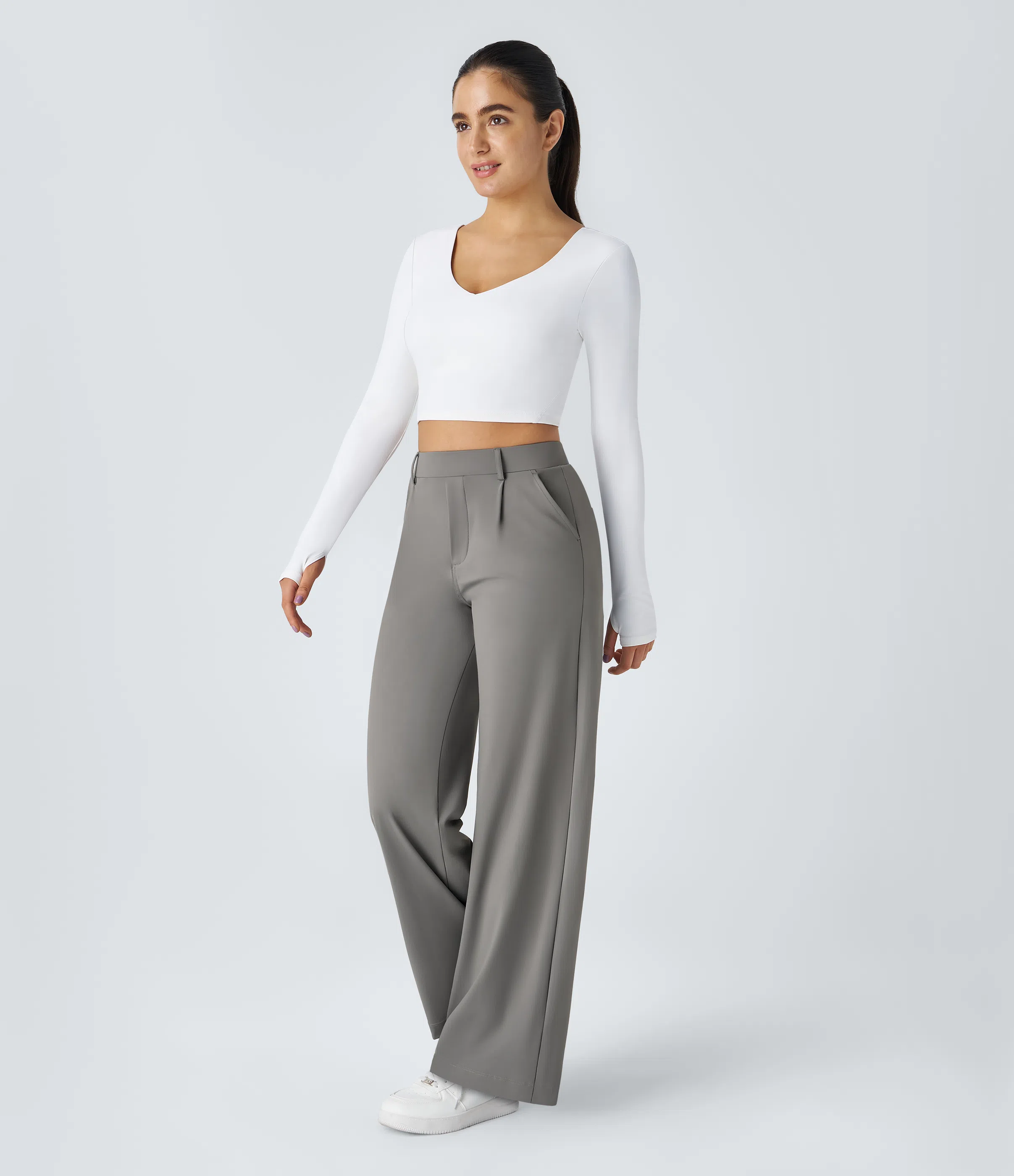 High Waisted Side Pocket Straight Leg Work Pants