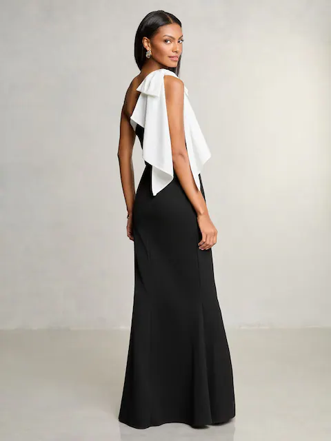 Lipsy Black/White One Shoulder Bow Maxi Dress
