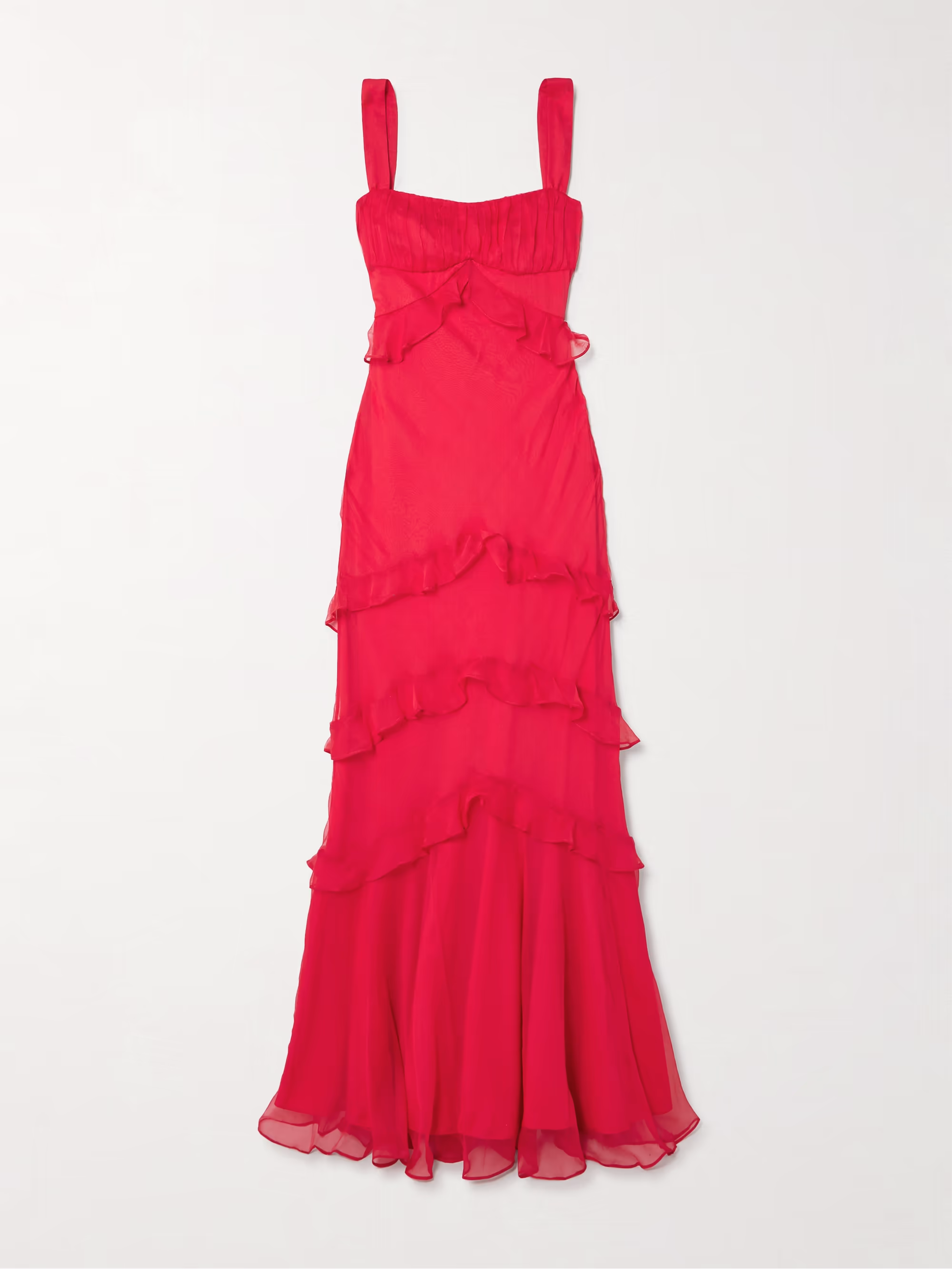 Chandra ruffled plissé silk-georgette maxi dress