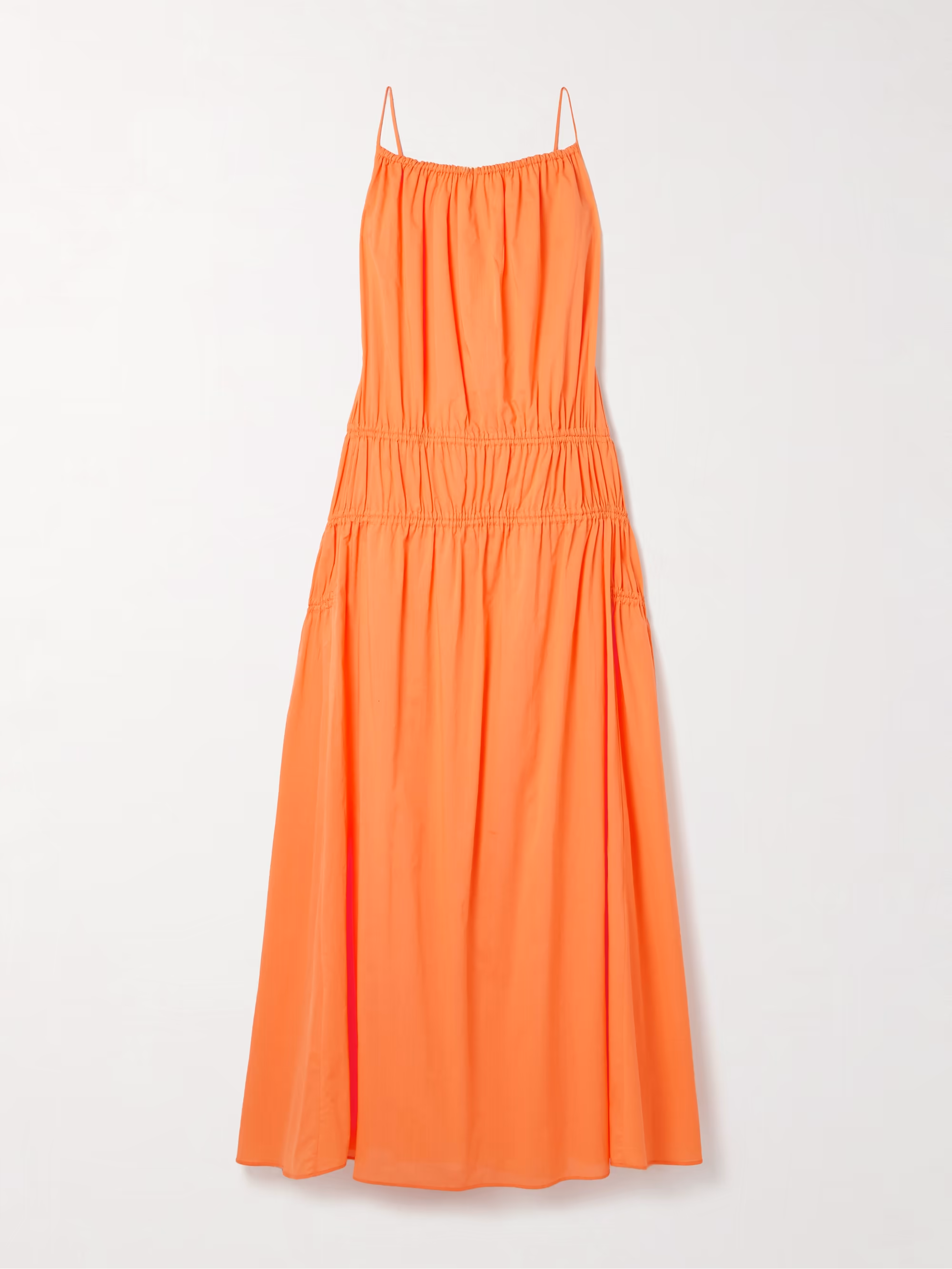 Gathered tiered cotton-poplin maxi dress