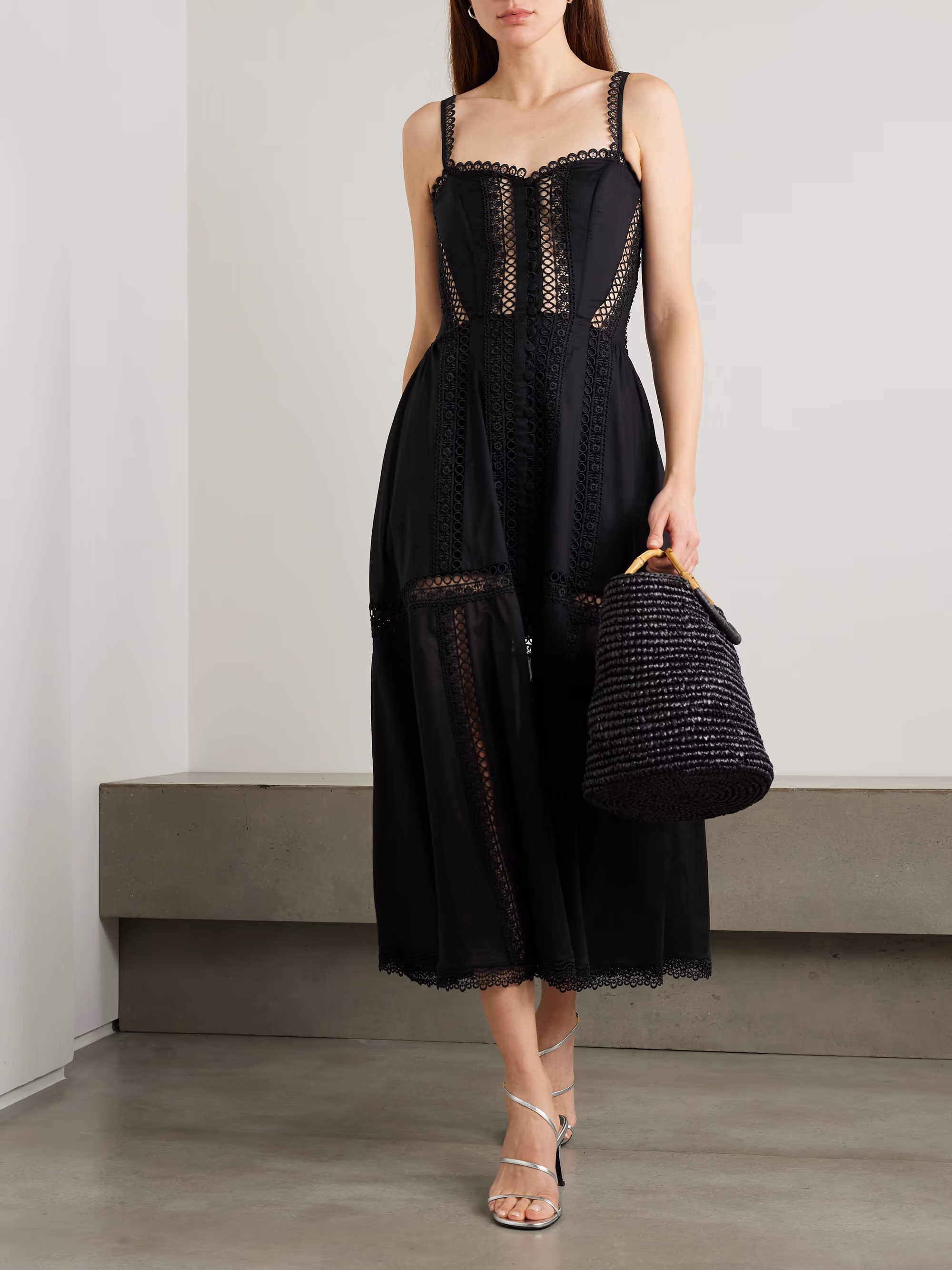 Dafelle scalloped guipure lace-trimmed cotton-blend voile midi dress