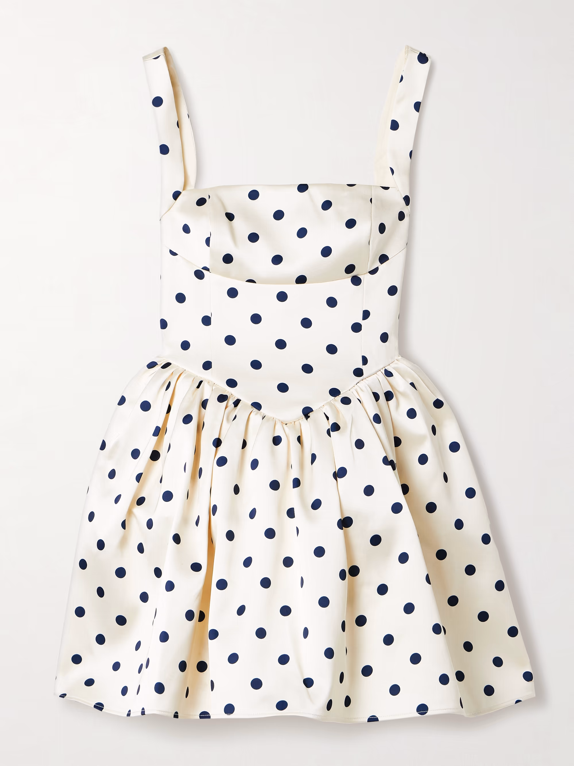 Pleated polka-dot duchesse-satin mini dress