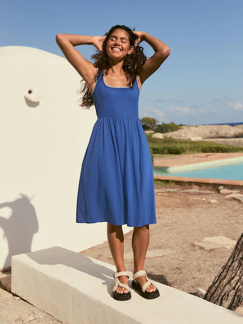 Cobalt Blue Cotton Jersey Midi Summer Dress