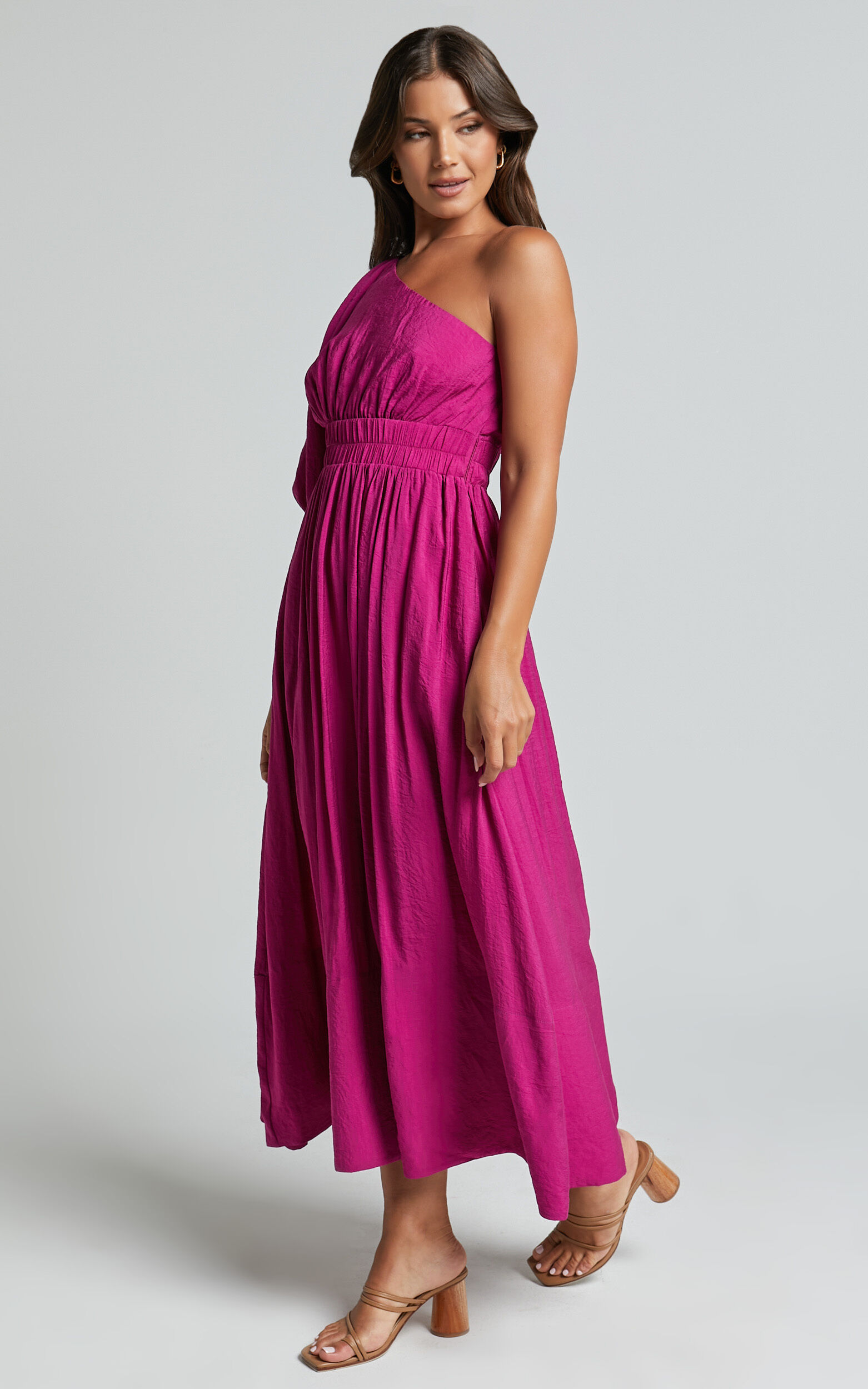 Lleve Midi Dress - One Shoulder Empire Waist Dress in Grape
