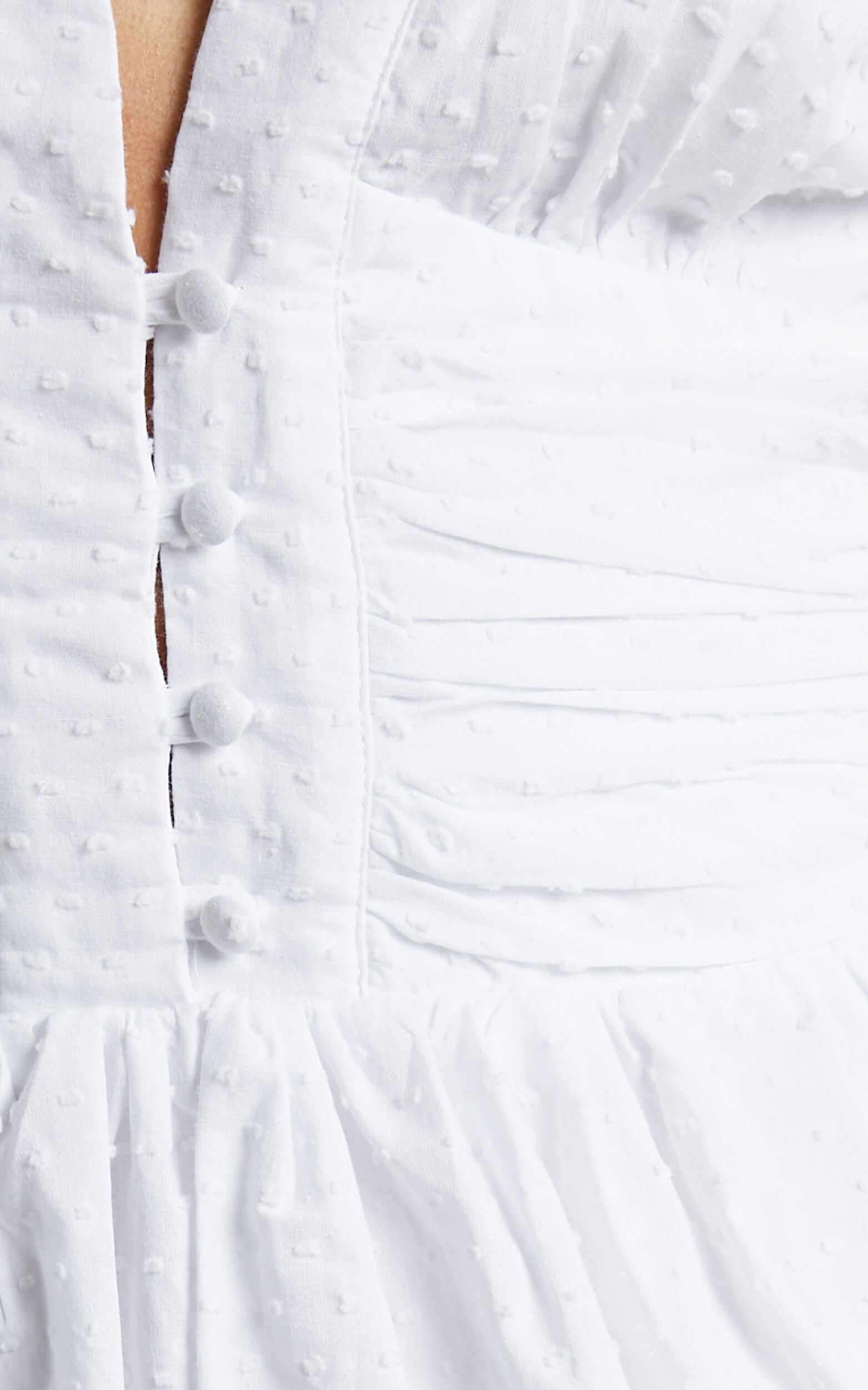 Suki Mini Dress - Plunge Neck Balloon Sleeve Tiered Ruffle Dress in White