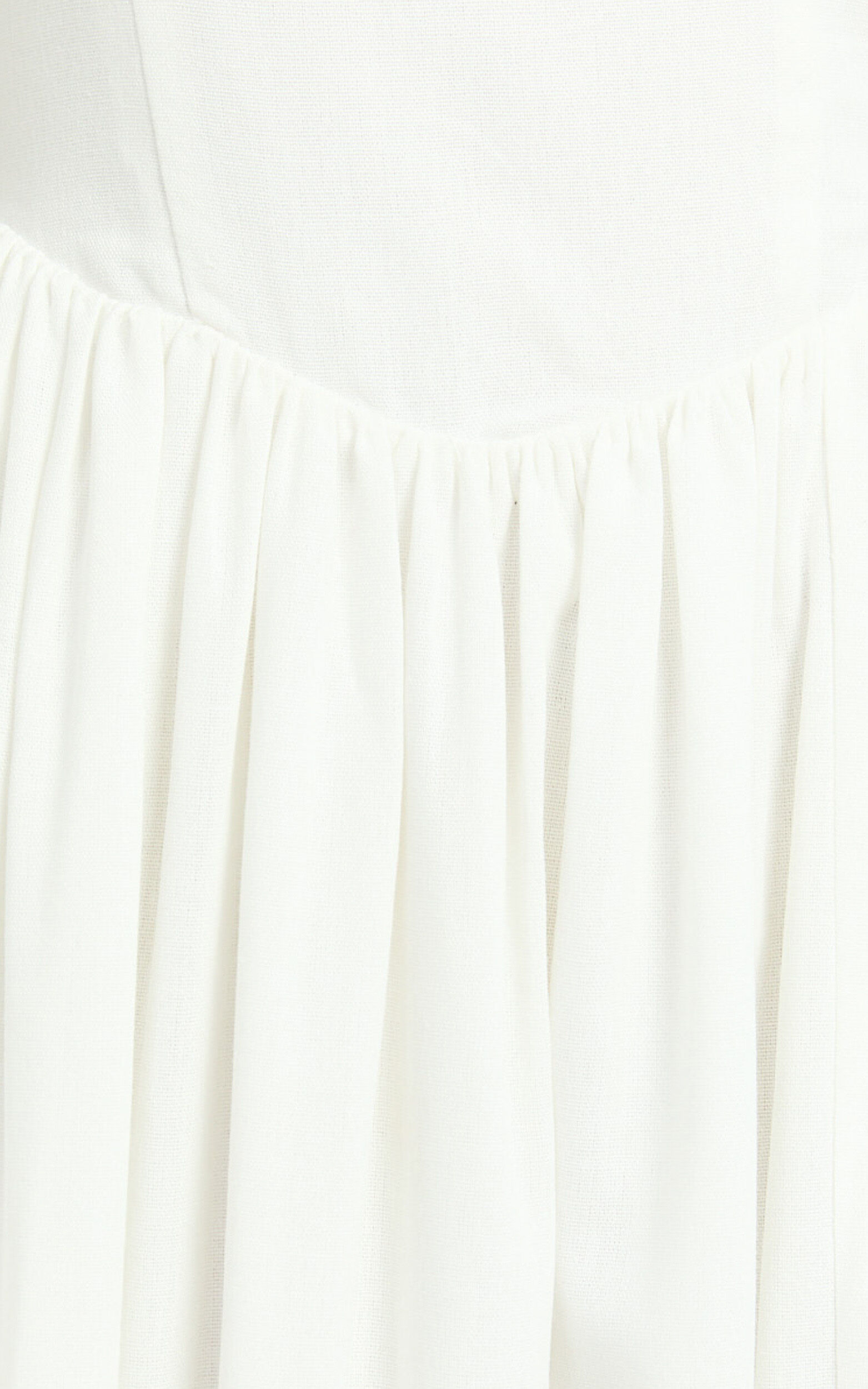 Morris Midi Dress - Linen Scoop Neck Gathered Dress in Off White