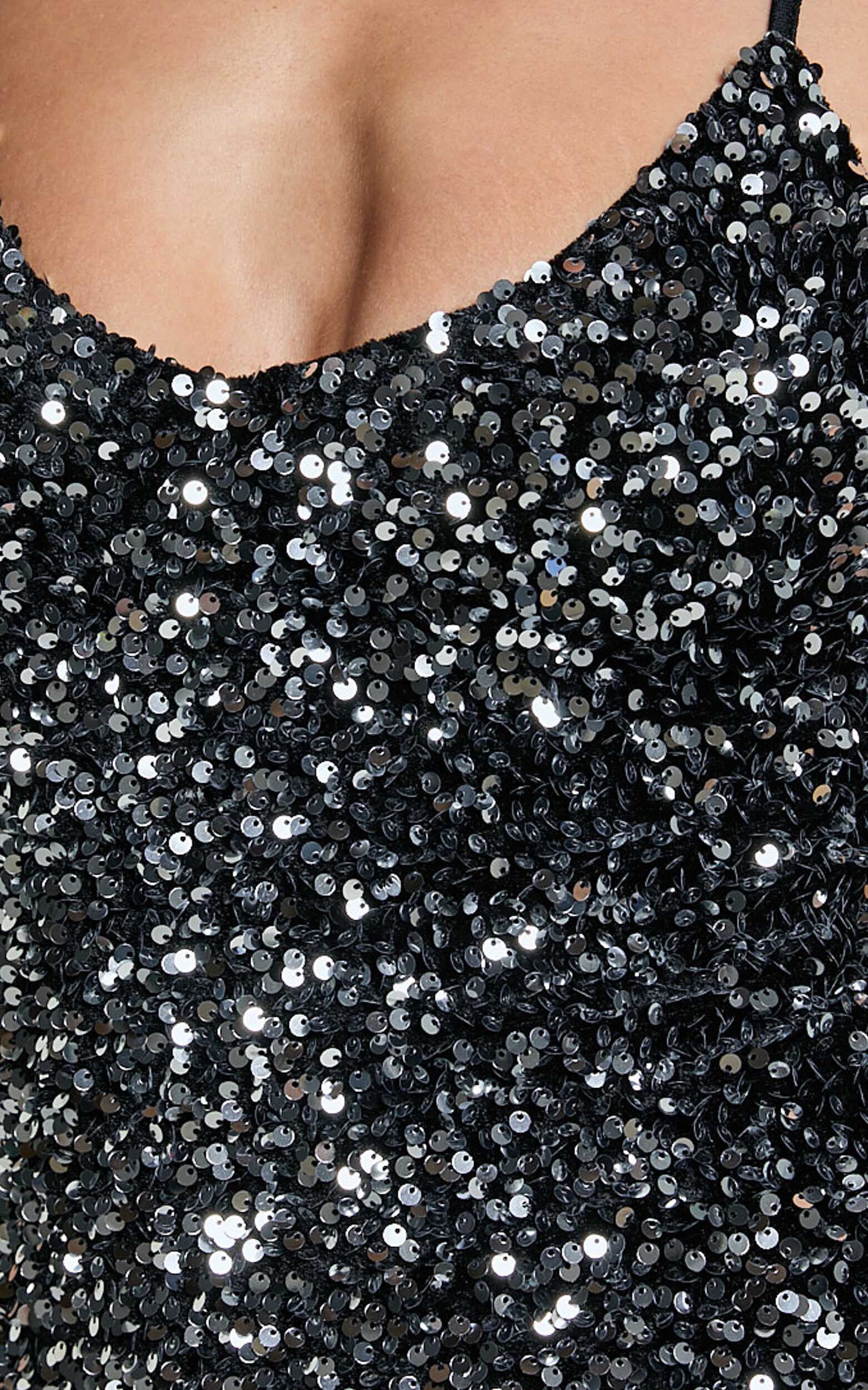 Salome Mini Dress - Bodycon Sequin Dress in Black and Silver