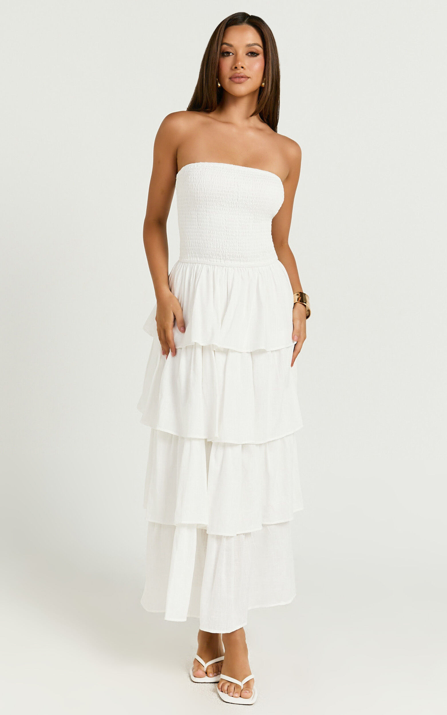 Sezane Maxi Dress - Strapless Tiered Dress in White