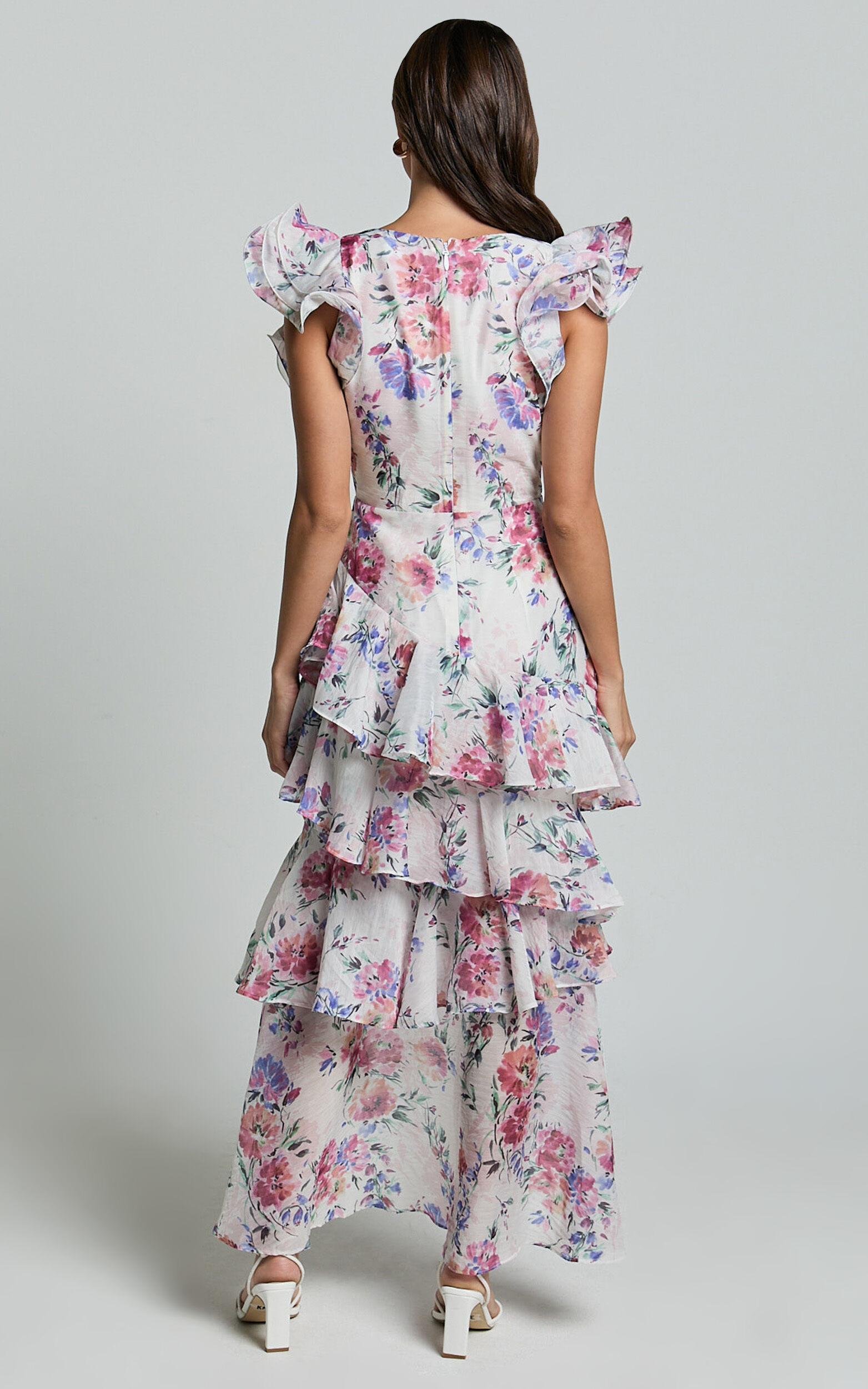 Amalie The Label - Sienah Ruffle Sleeve Tiered Midi Dress in Delhia Floral Print