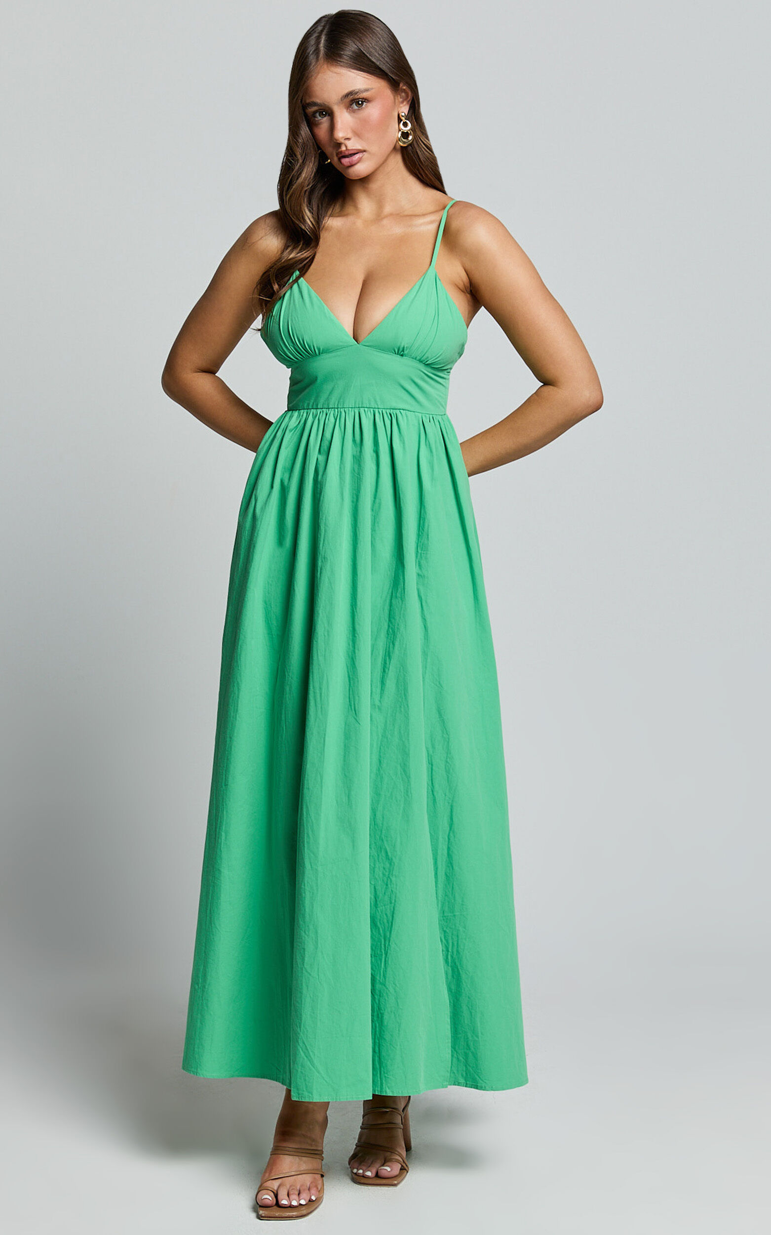 Haydie Maxi Dress - V Neck Thigh Split Dress in Green