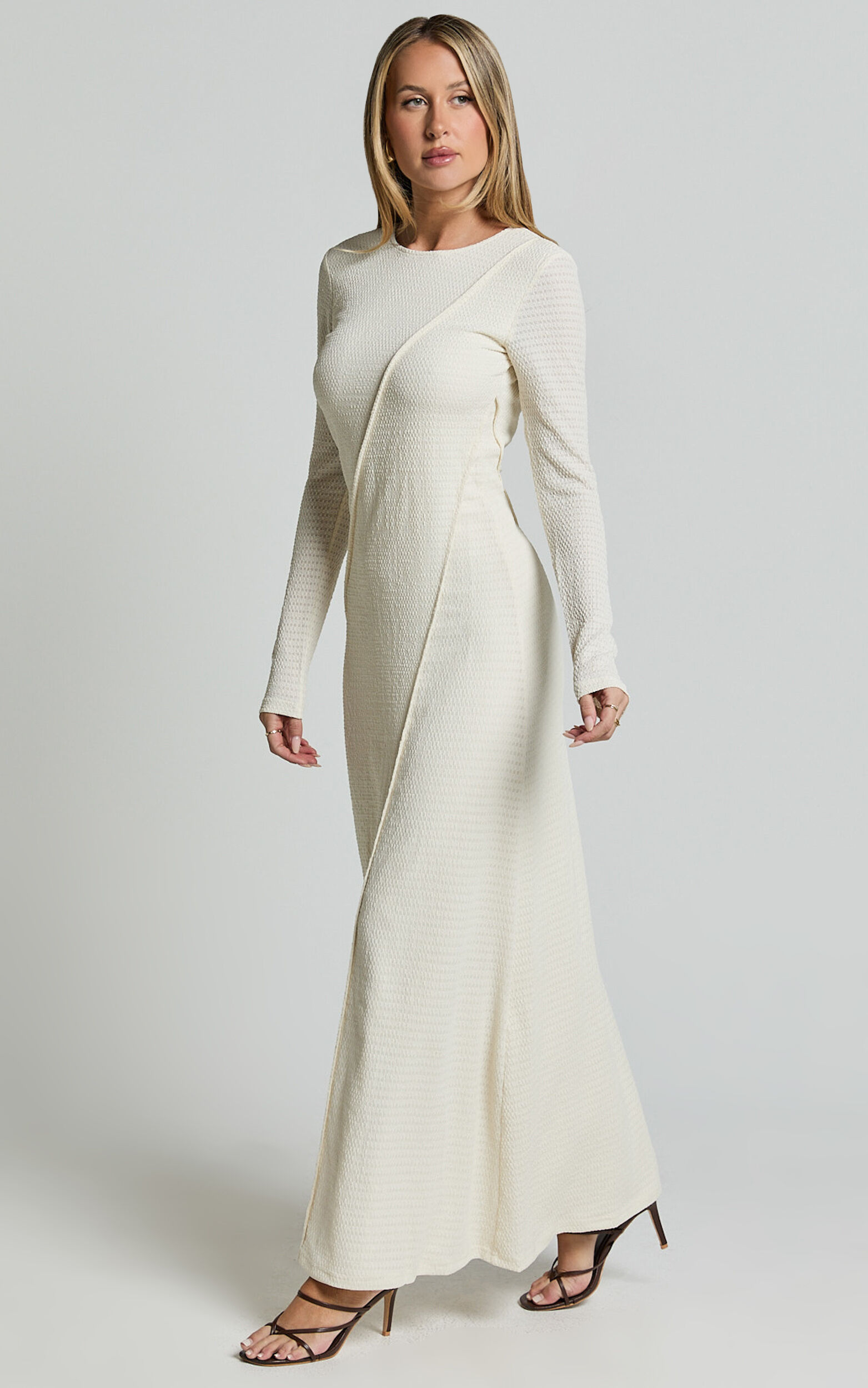 Kylie Maxi Dress - Long Sleeve Low Back Dress in Cream