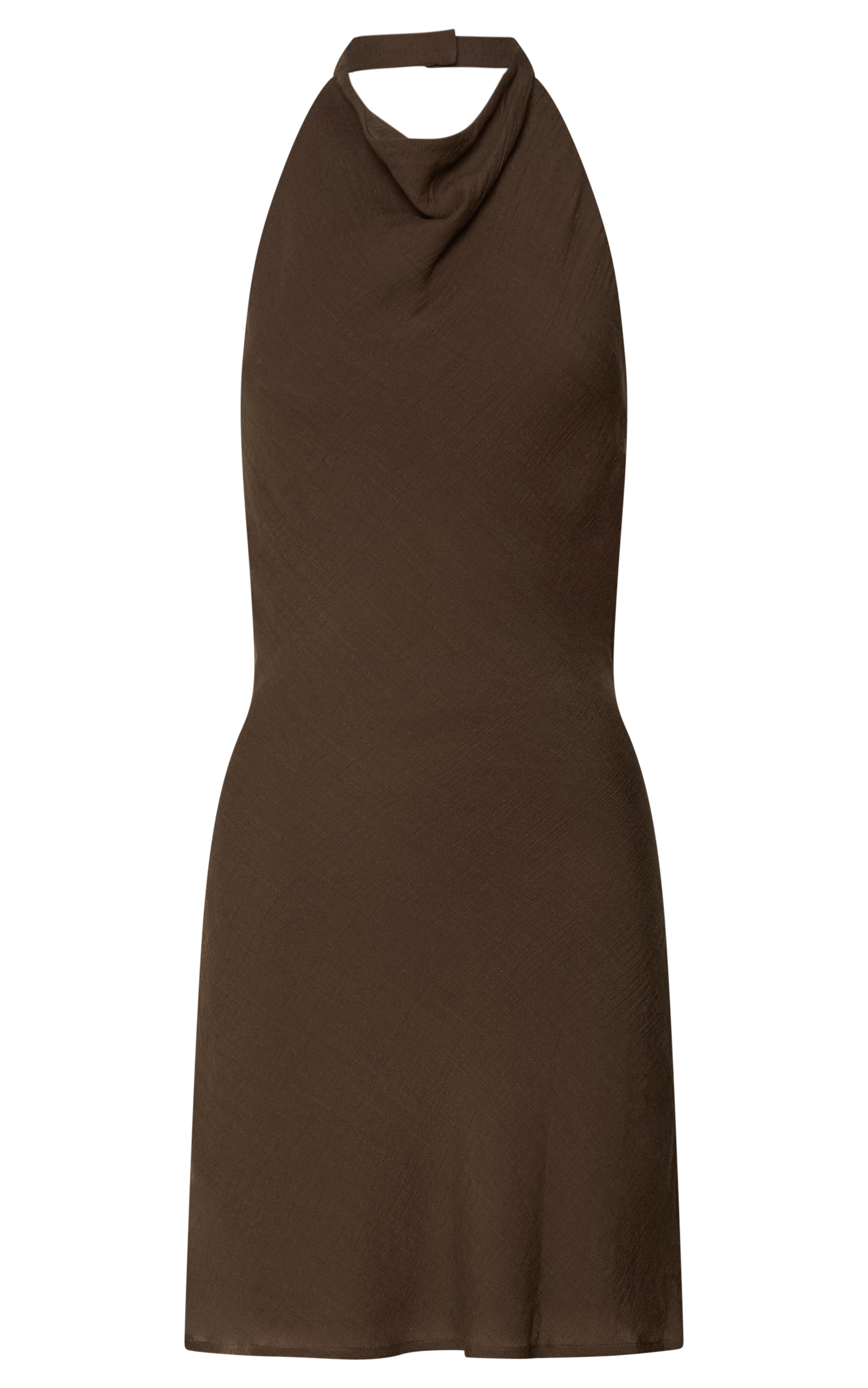 Martine Mini Dress - Halter Cowl Neck Low Tie Back Dress in Brown