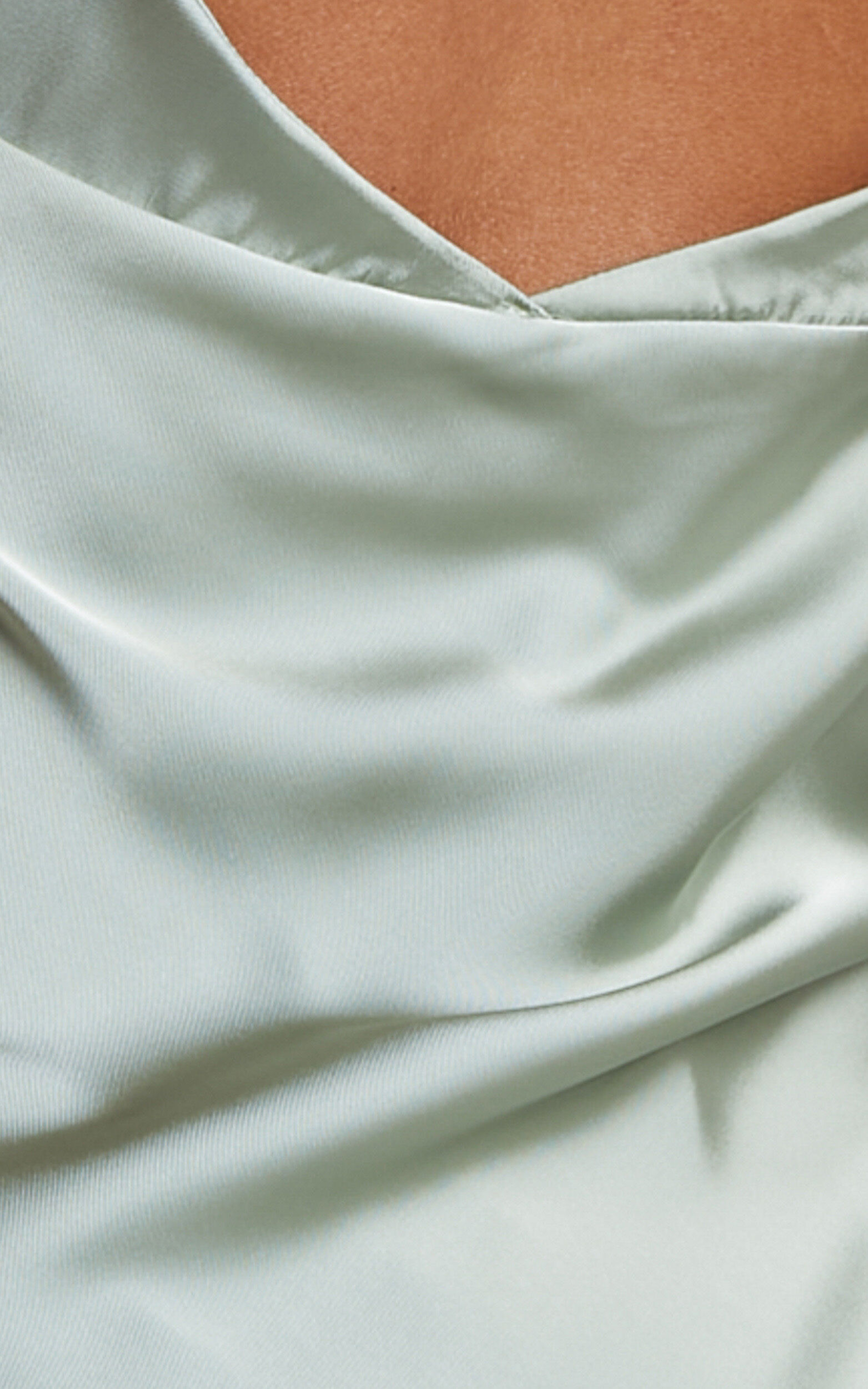 Khalani Midi Dress - Deep V Neck Satin Slip Dress in Sage