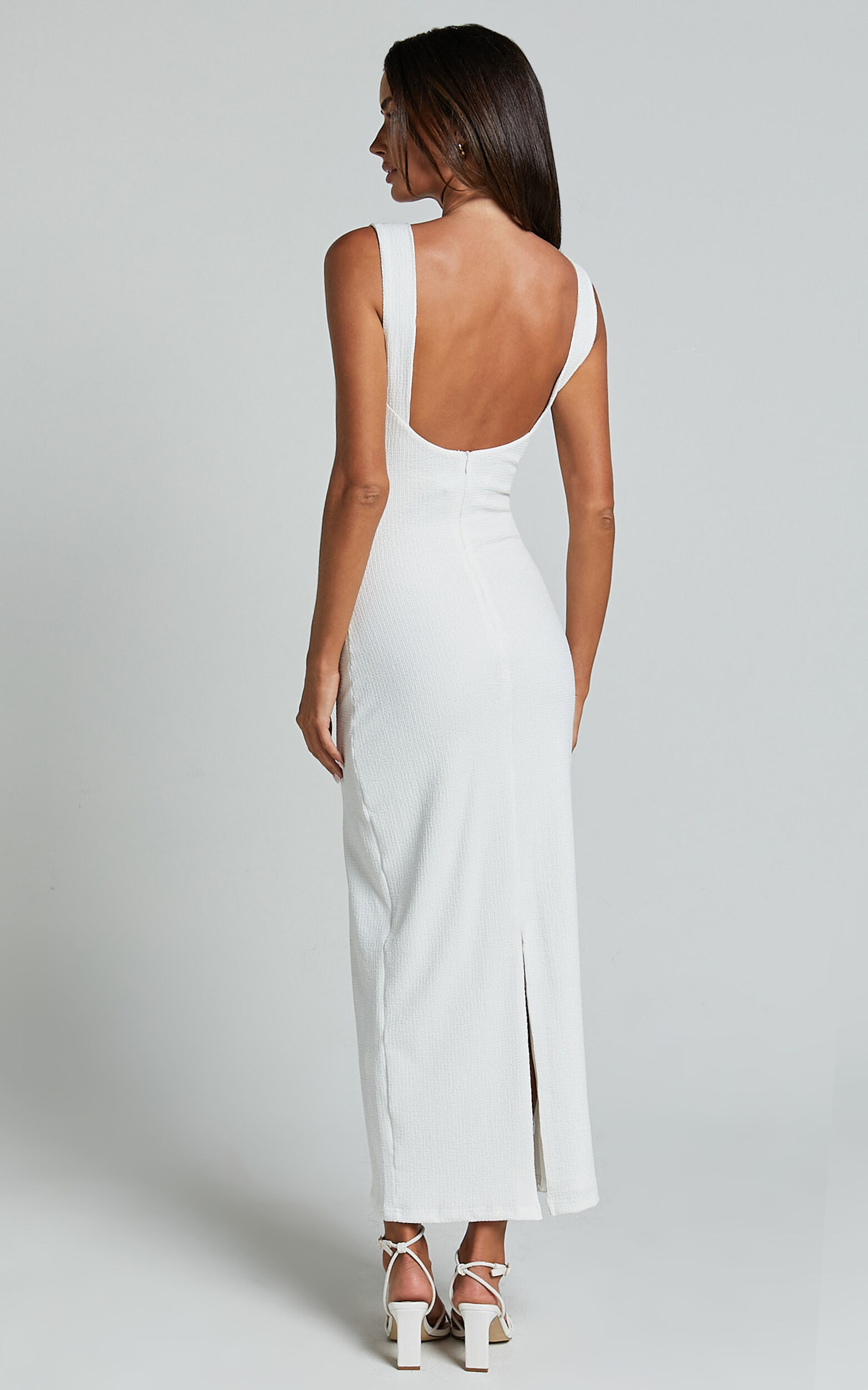 Tayla Midi Dress - Ruched Bust Bodycon Dress in White