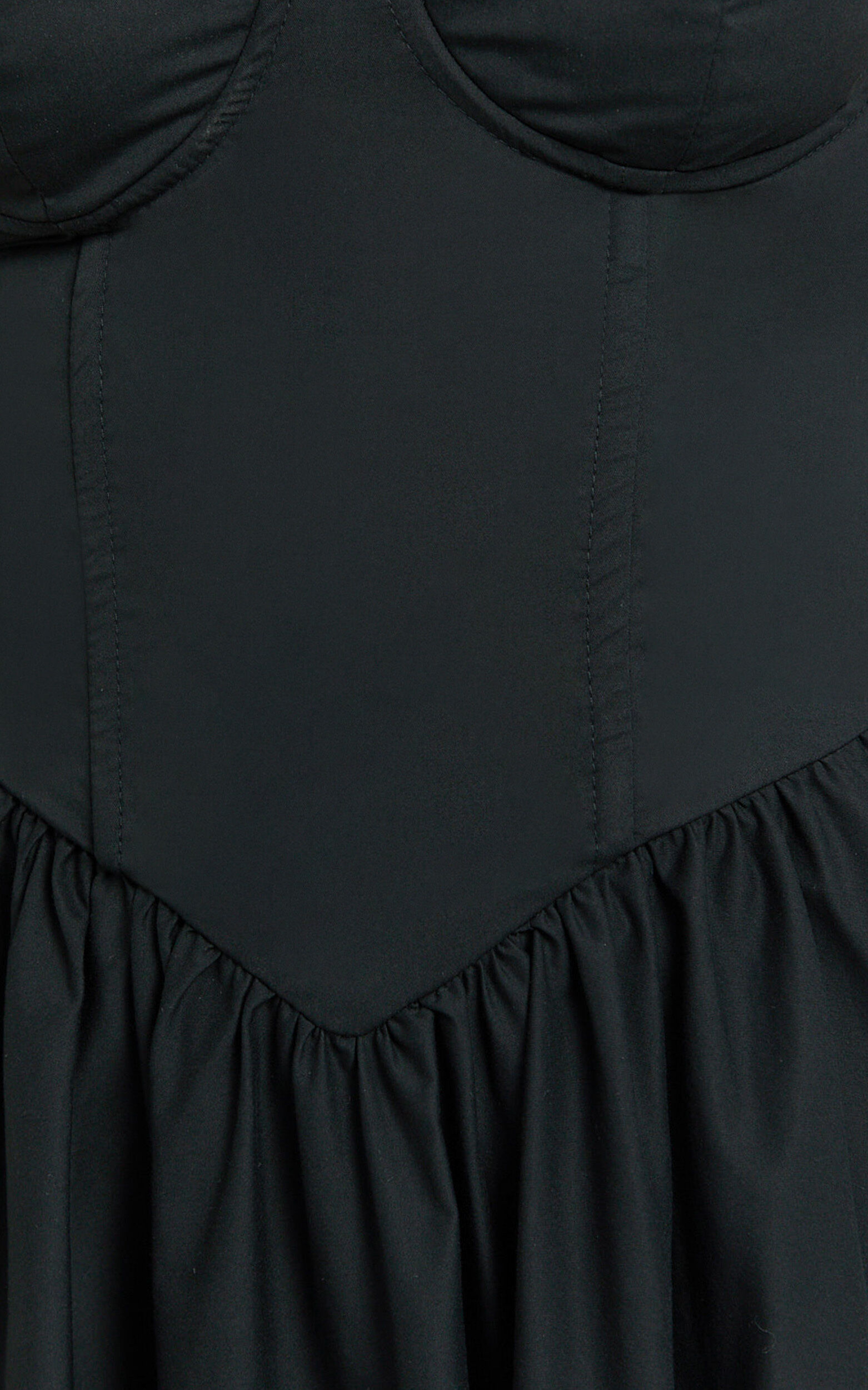 Daria Midi Dress - Strapless Corset Gathered Dress in Black