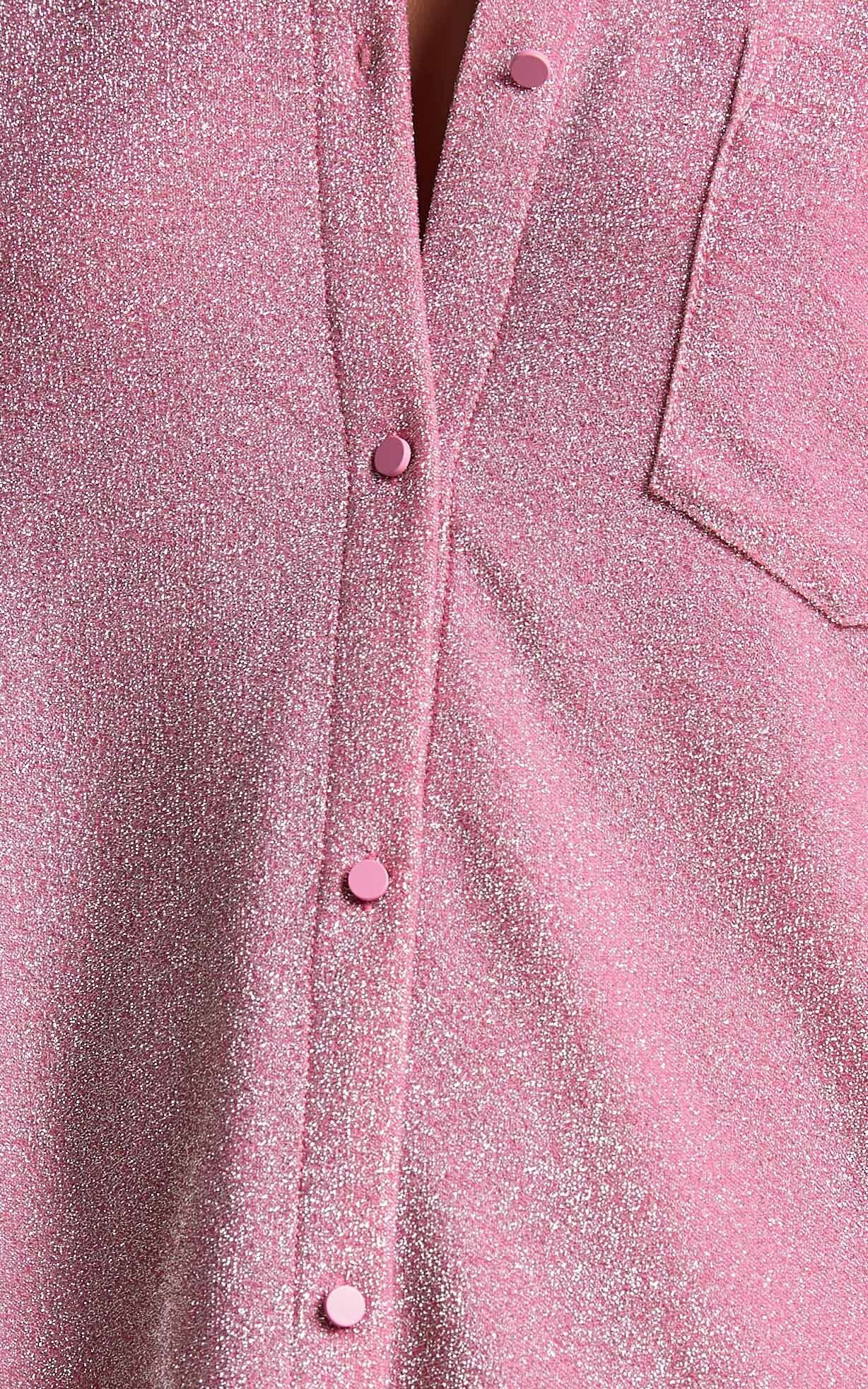 Ruri Mini Dress - Sparkly Oversized Shirt Dress in Pink