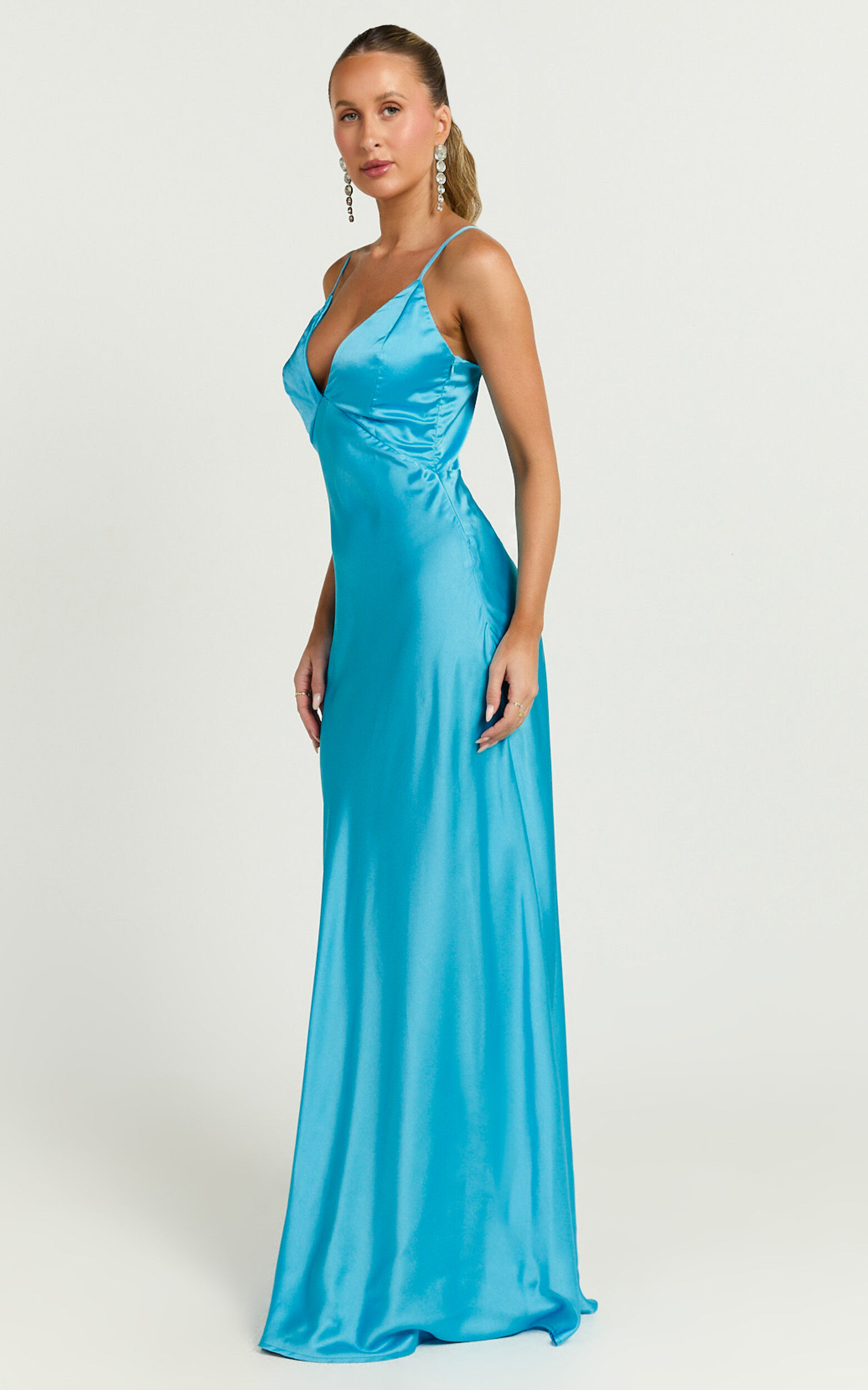 Quincy Maxi Dress - Satin Slip Dress in Blue