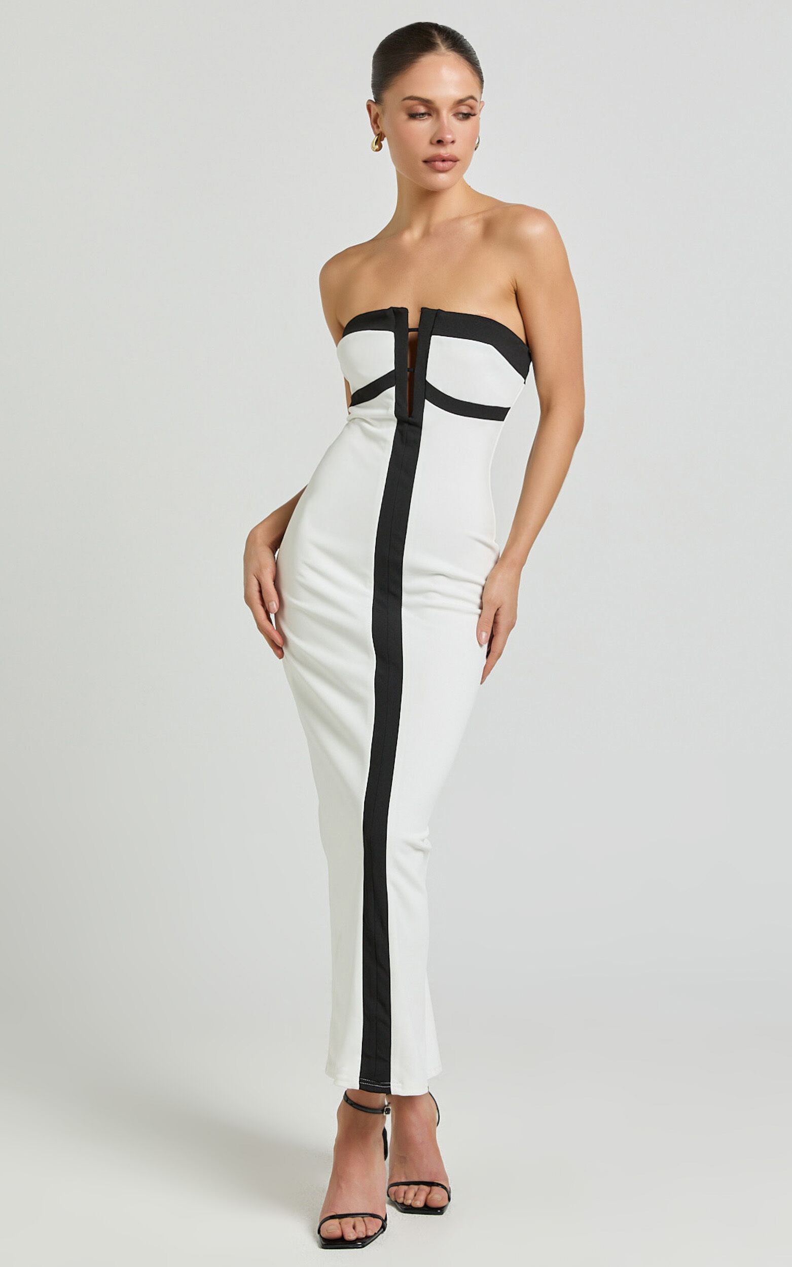 Catherine Midi Dress - Strapless Cup Bust Pencil Dress in White