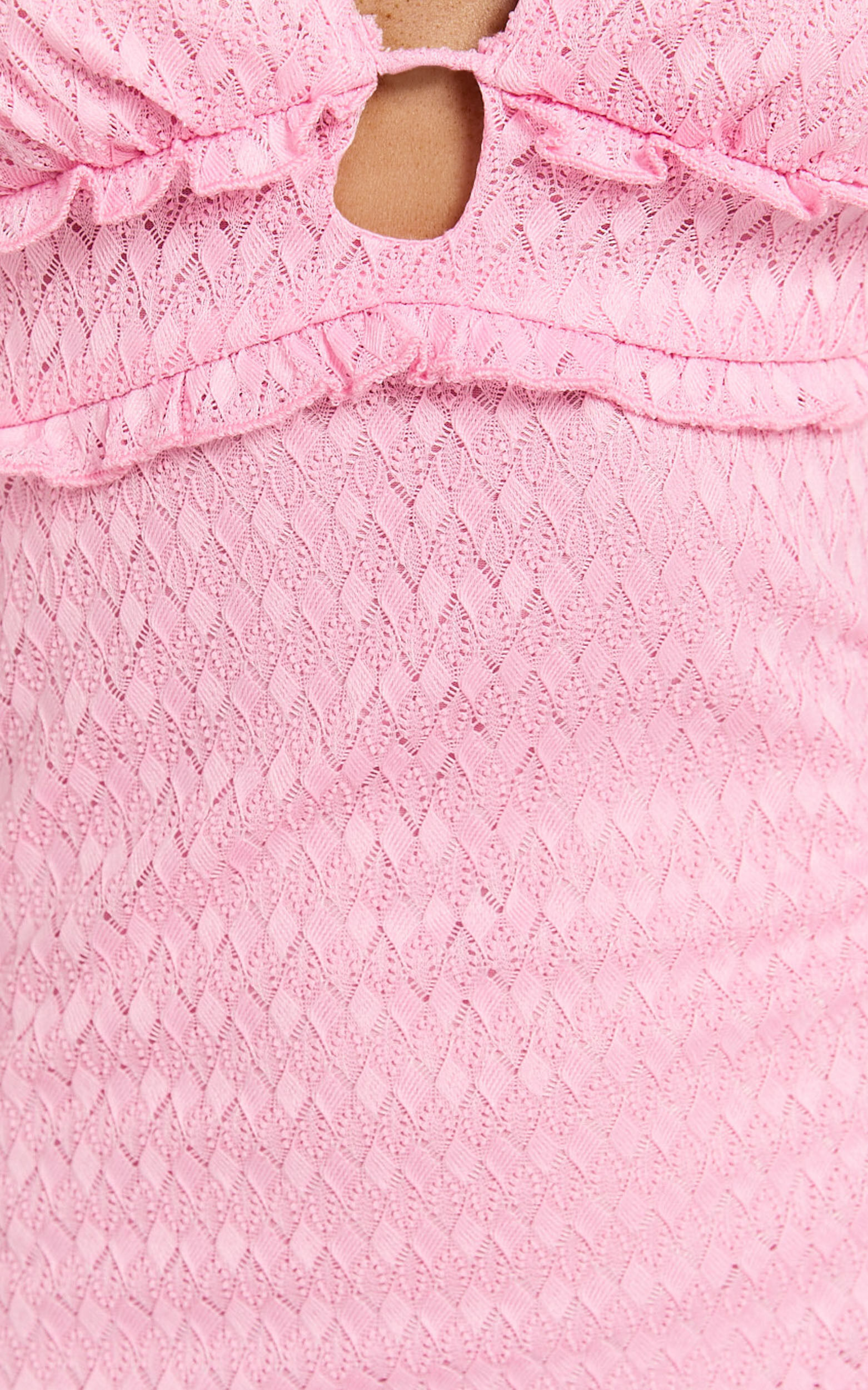 Roycie Midi Dress - Frill Sleeve V Neck Dress in Pink