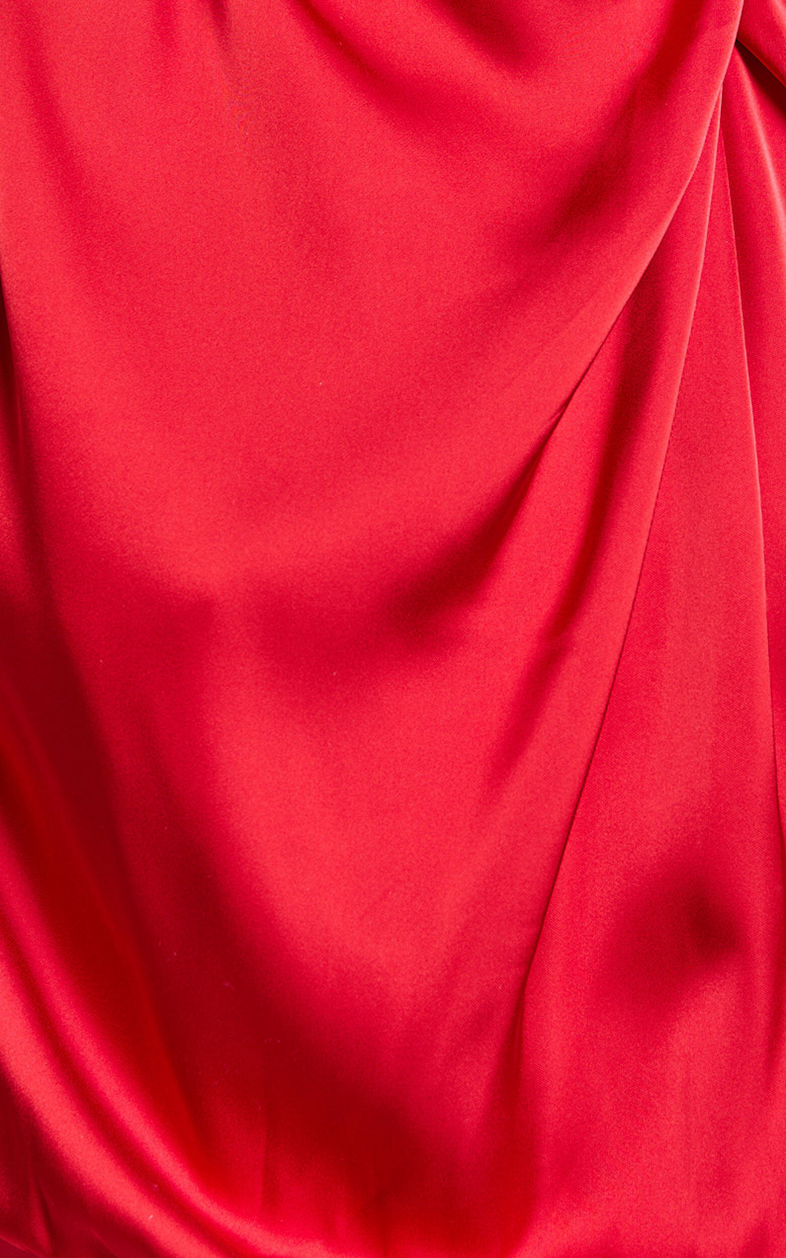 Minnie Midi Dress - Drape Neck Satin Slip Dress in Red