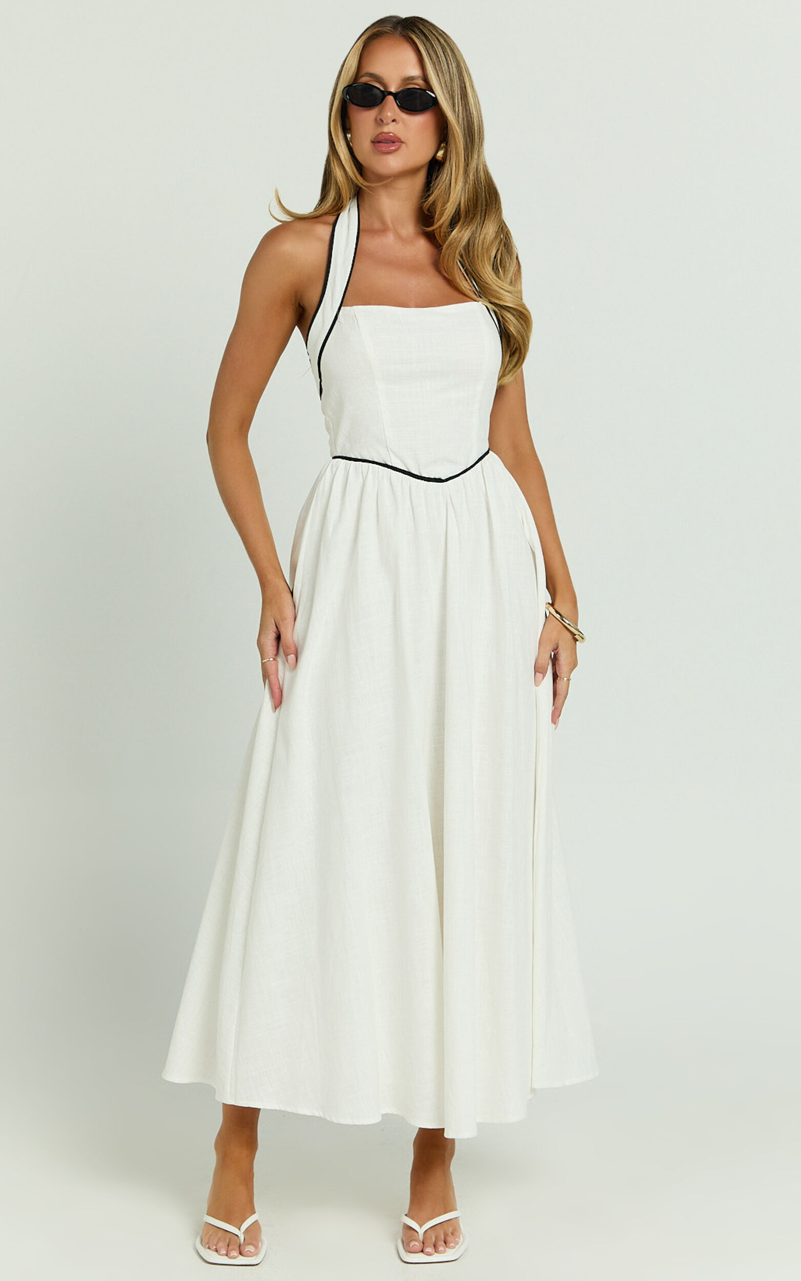 Jesse Midi Dress - Halter Neck Back Tie Dress in White