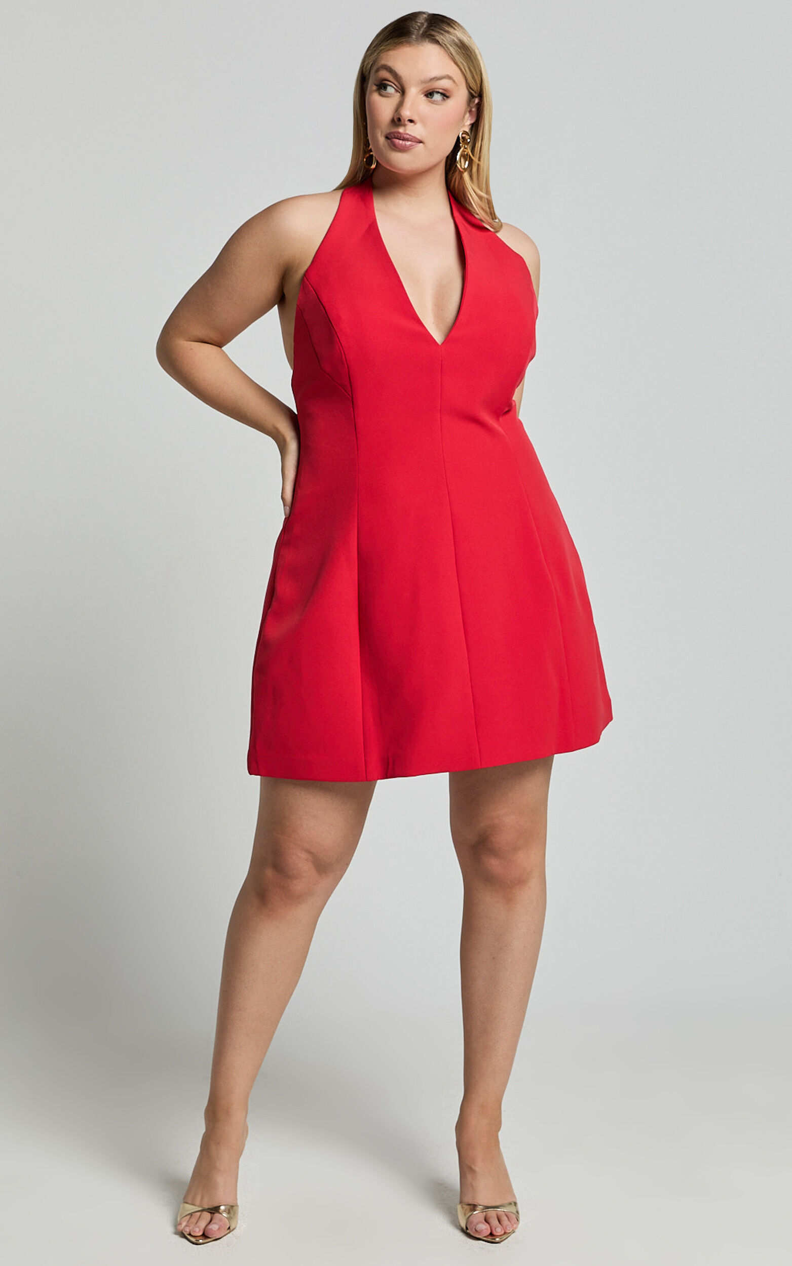 Yelena Mini Dress - Halter Neck Bow Detail Mini Dress in Red