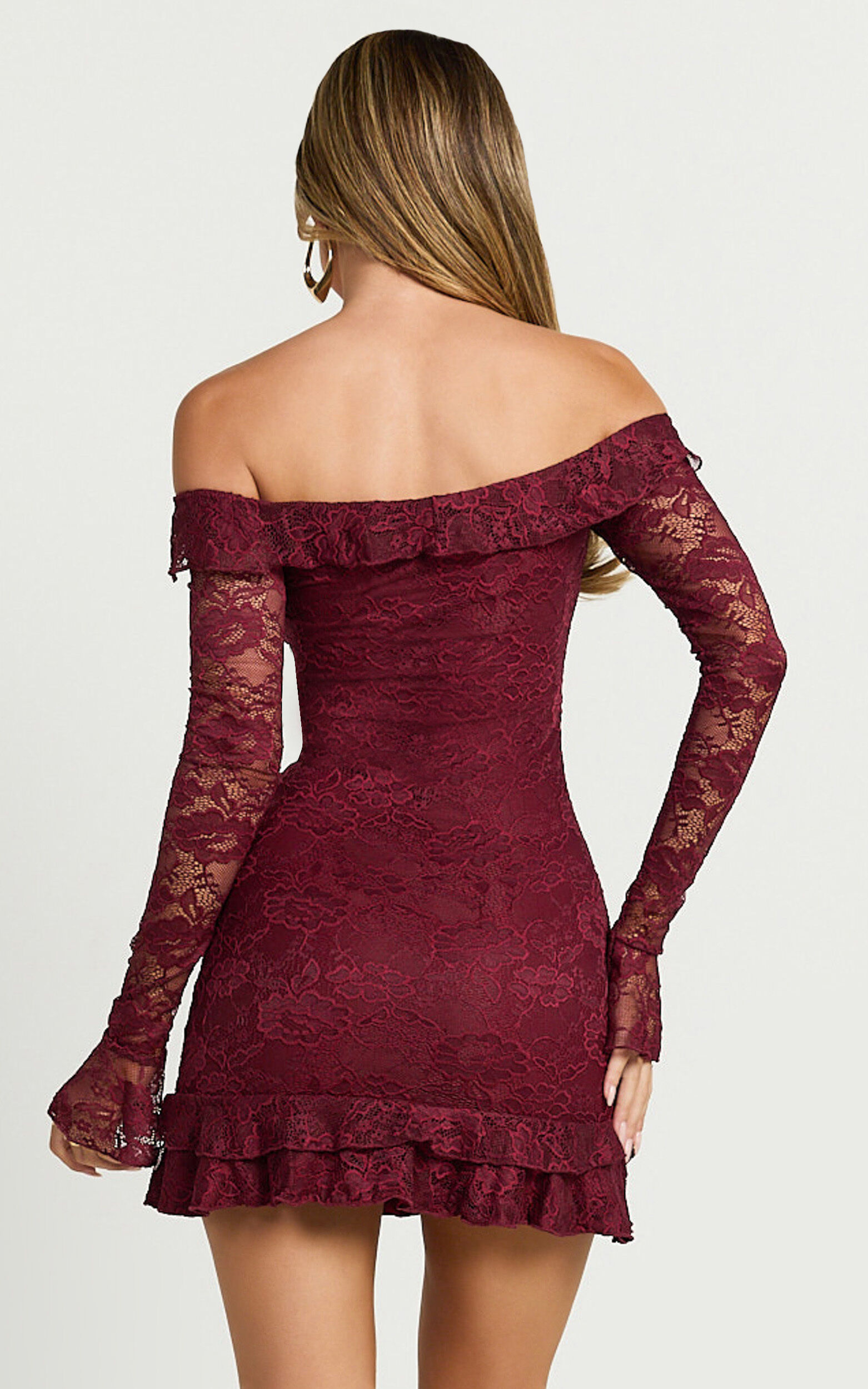 Theresa Mini Dress - Off Shoulder Tie Front Dress in Wine