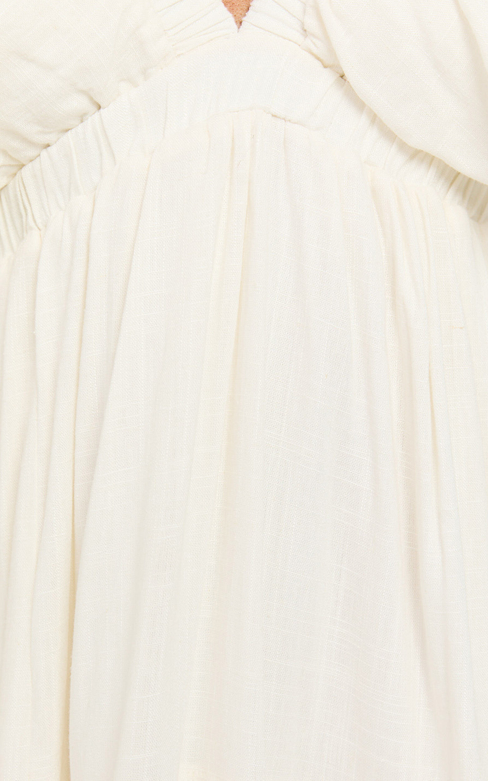 Lyrad Midi Dress - Linen Empire Waist Textured Dress in White