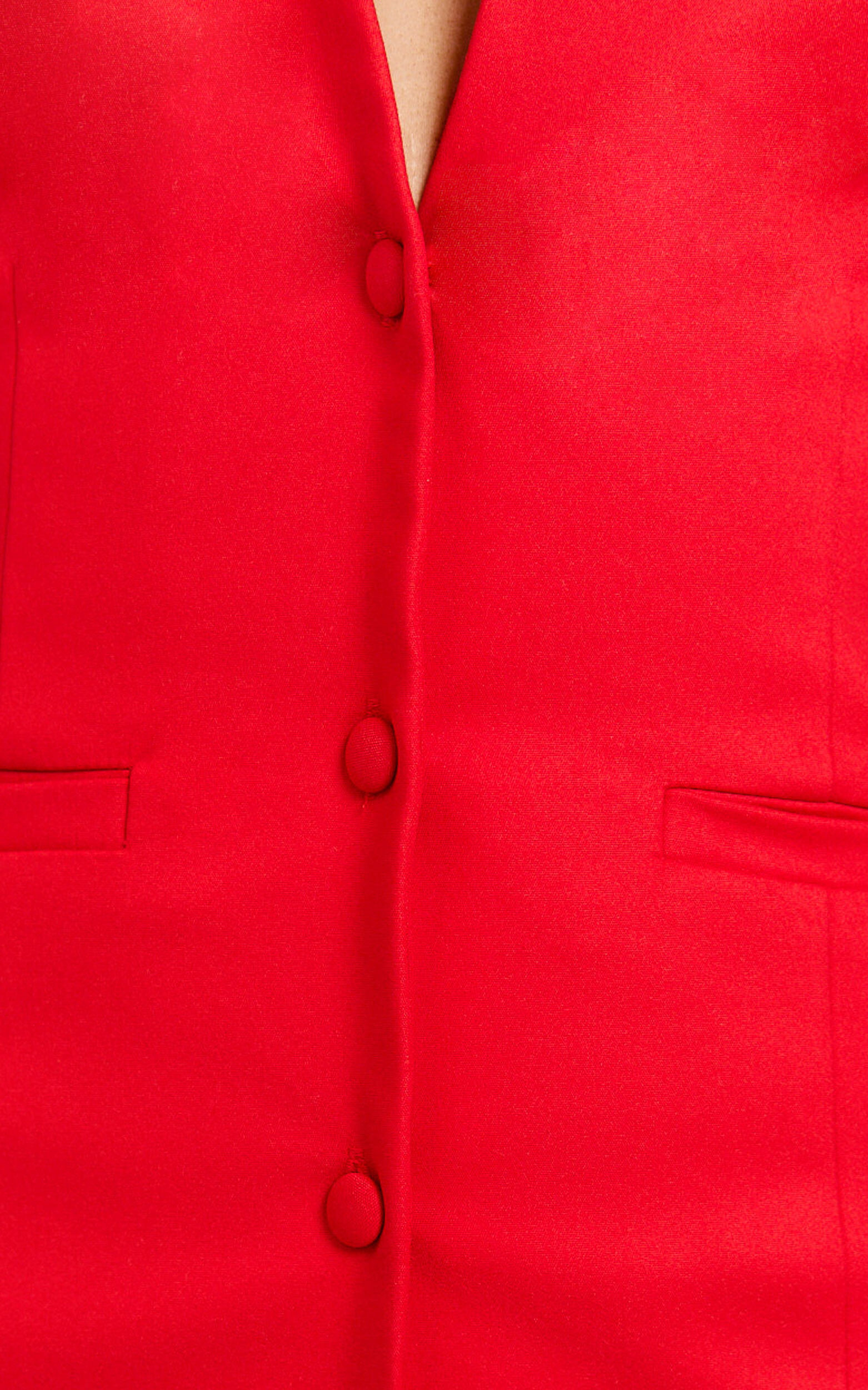 Tia Mini Dress - Fitted Crew Neck Button Down Dress in Red