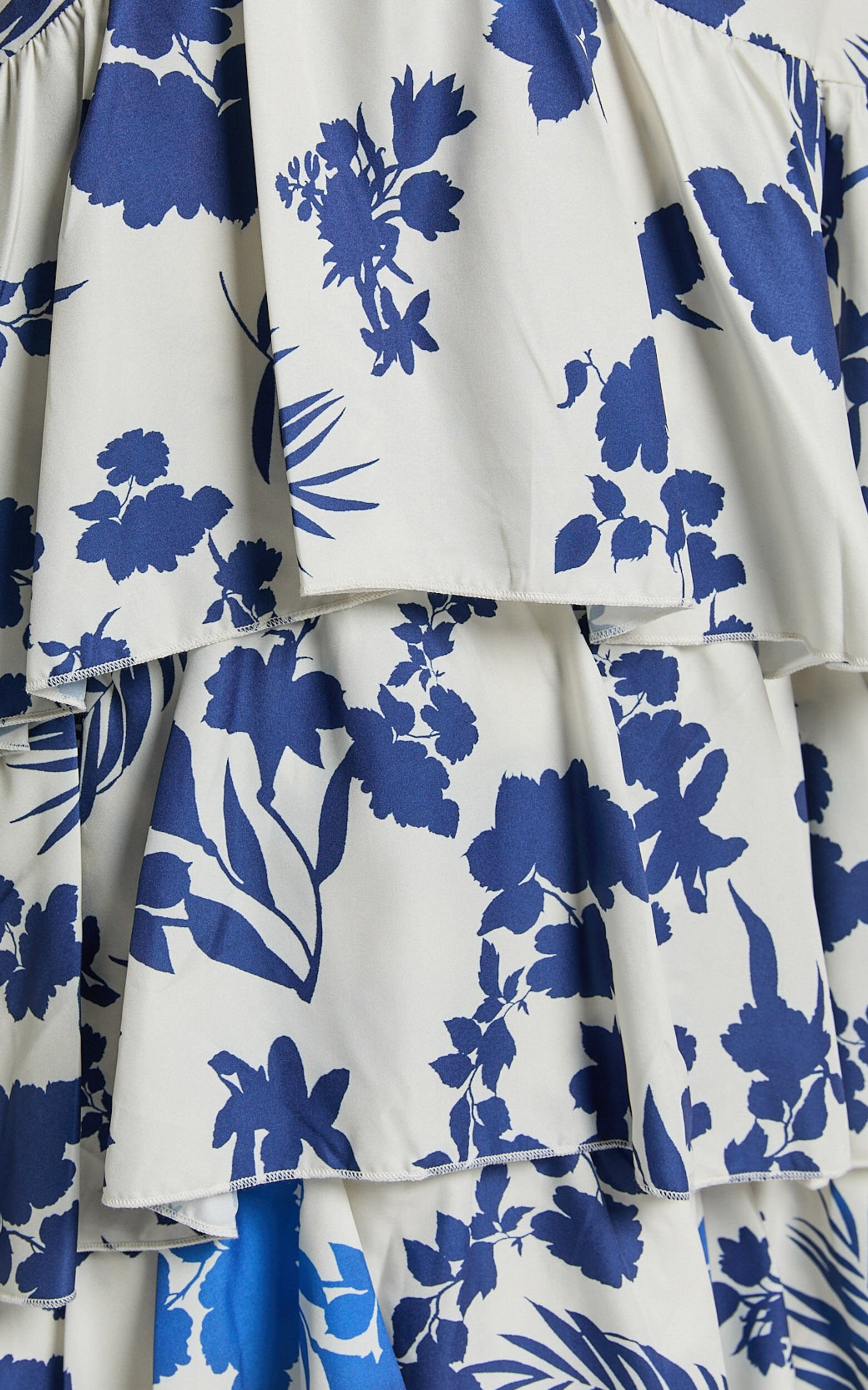 Talia Maxi Dress - Halter Neck Layered Dress in Blue and White Print