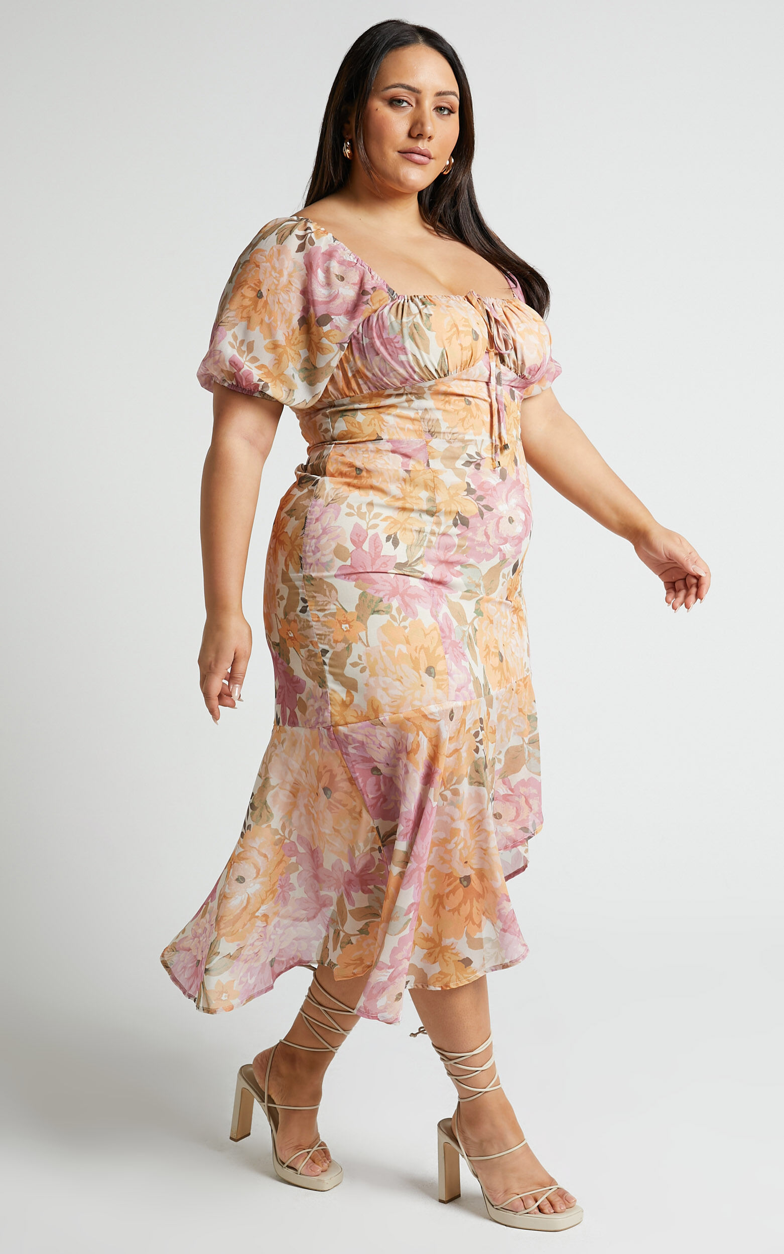 Jasalina Midi Dress - Puff Sleeve Dress in Elegant Rose