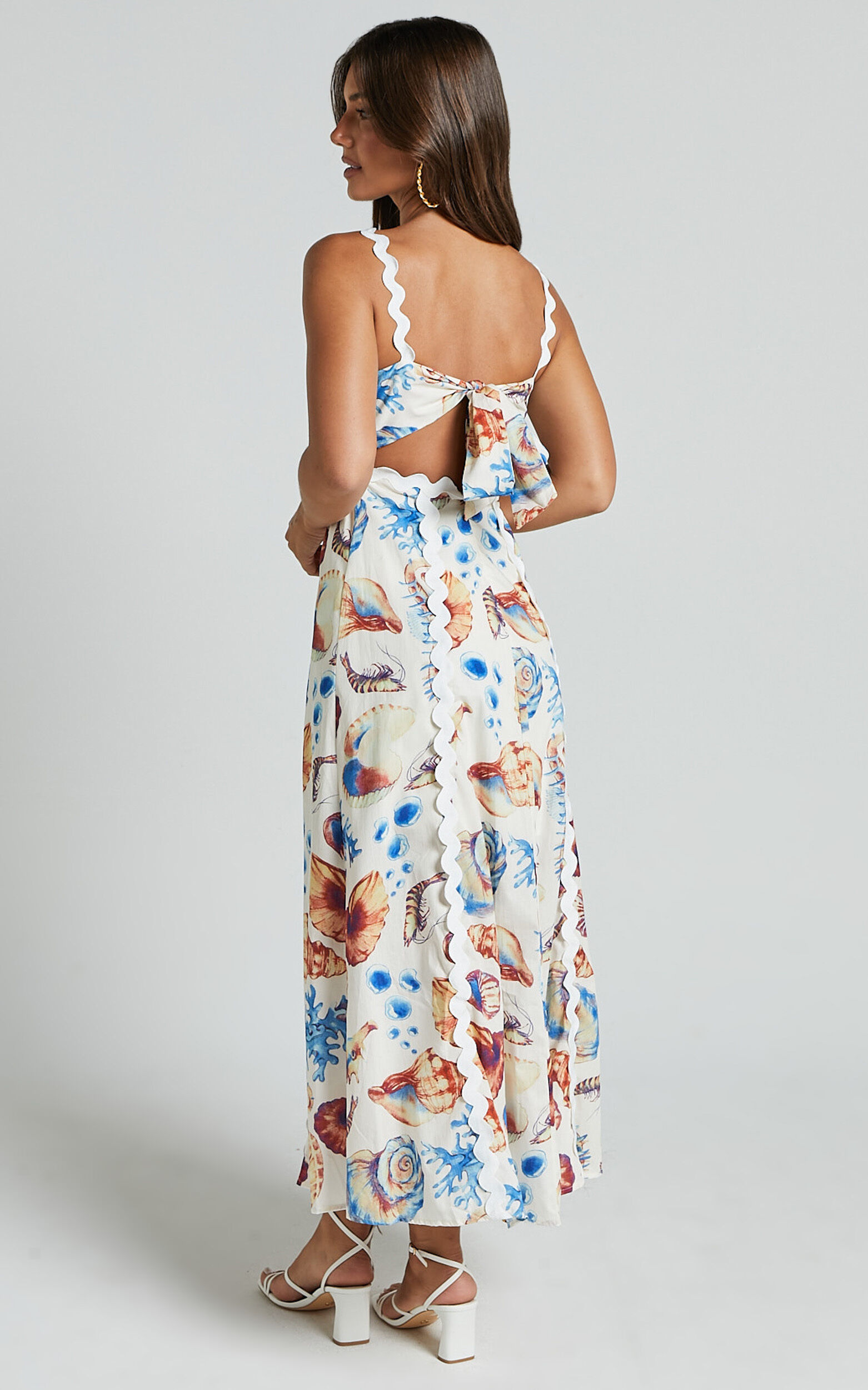 Lani Maxi Dress - Wavy Strap and Neck A Line Dress in Blue and Yellow Print