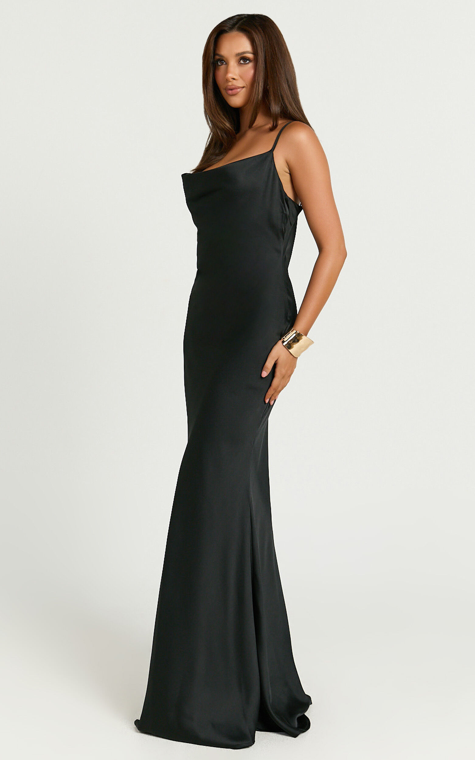 Lunaria Maxi Dress - Cowl Mermaid Slip Dress in Black
