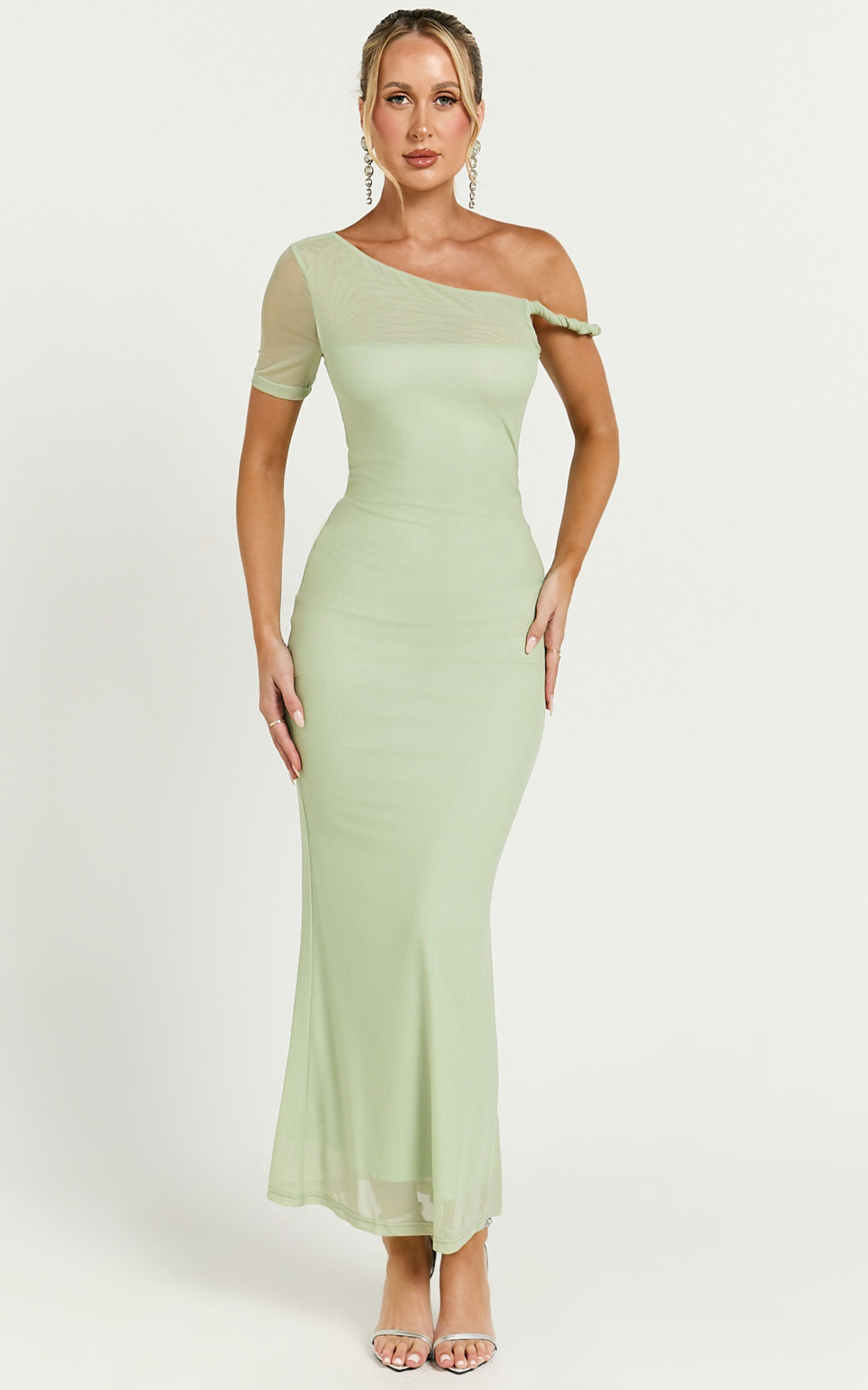 Debra Midi Dress - Mesh Sleeve Detial dress in Sage