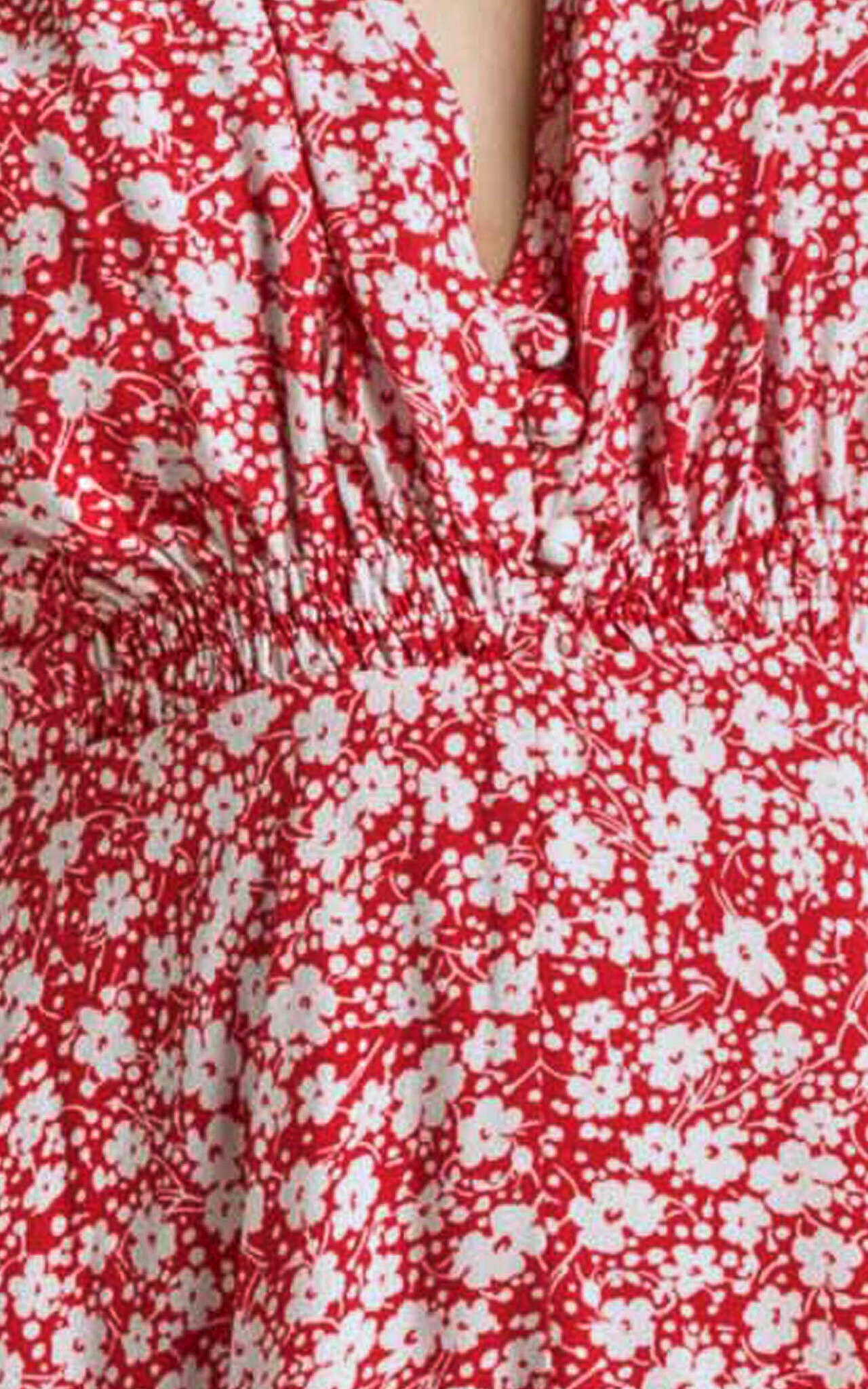 Kharry Mini Dress - Button Through Short Flutter Sleeve Waist Tie in Red Floral