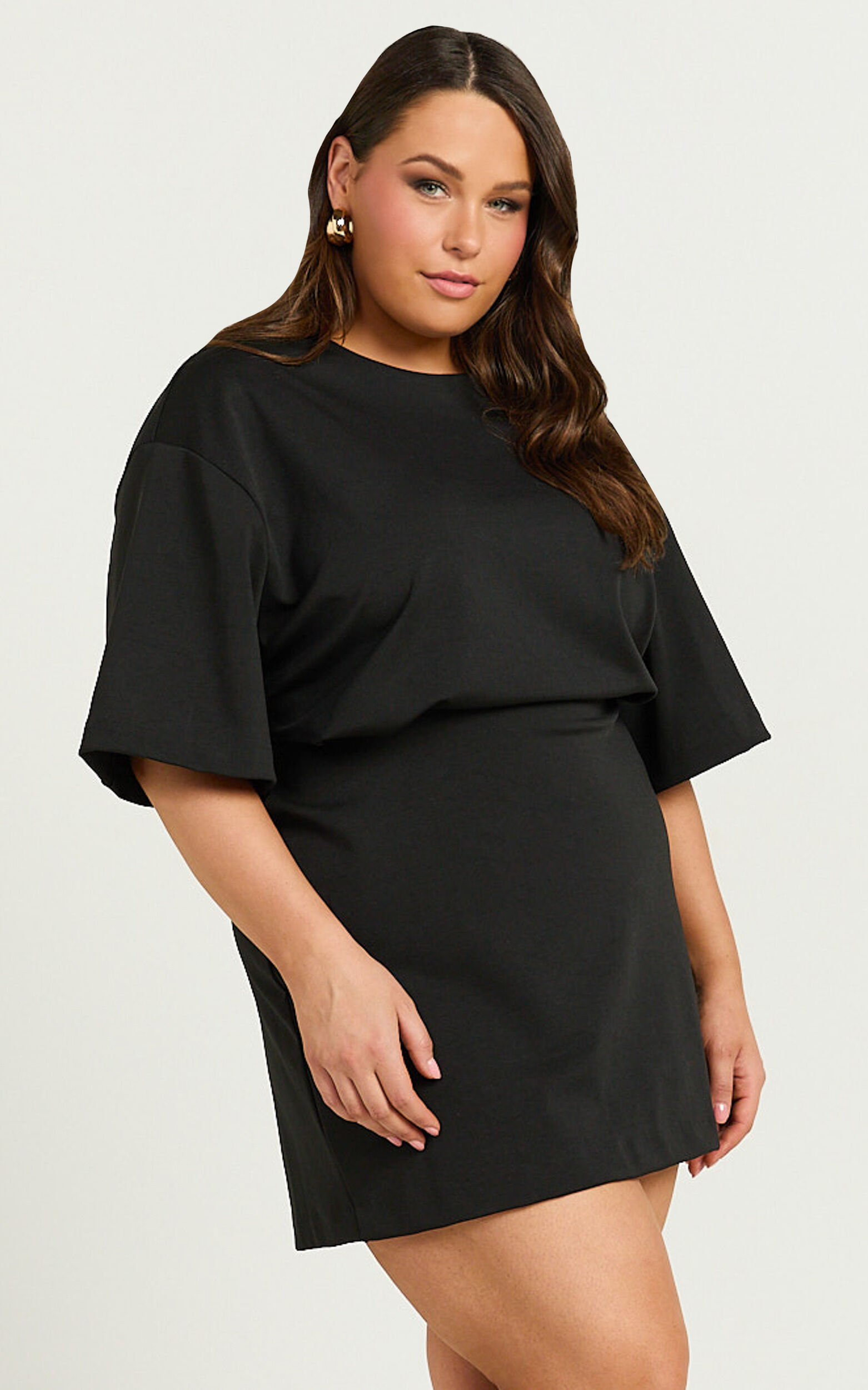 Karyna Mini Dress - Short Sleeve Boxy T-shirt Dress in Black